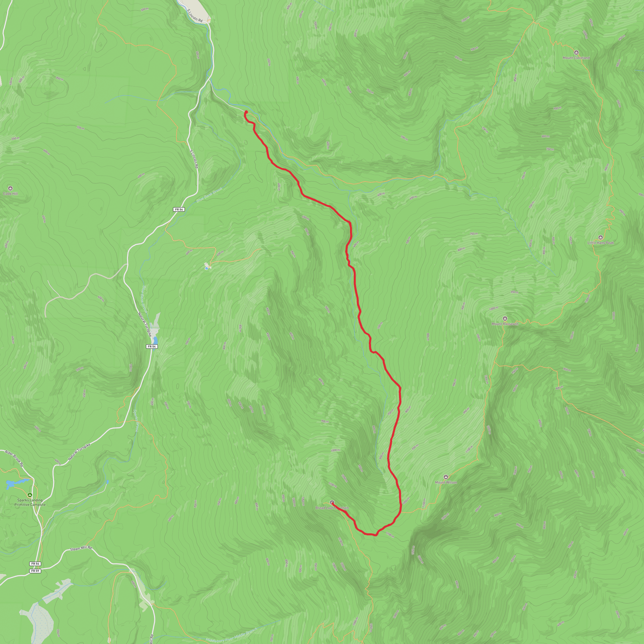 Bread Loaf Mountain via Emily Proctor Trail and Vermont Long Trail mobile static map
