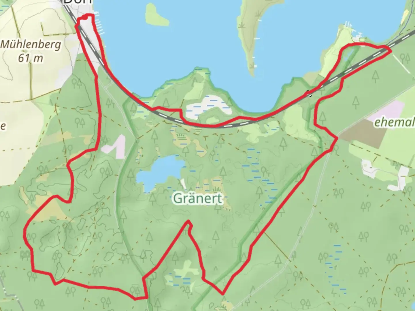 An image depicting the trail Granert Loop via Breitlingsee and its surrounding area.