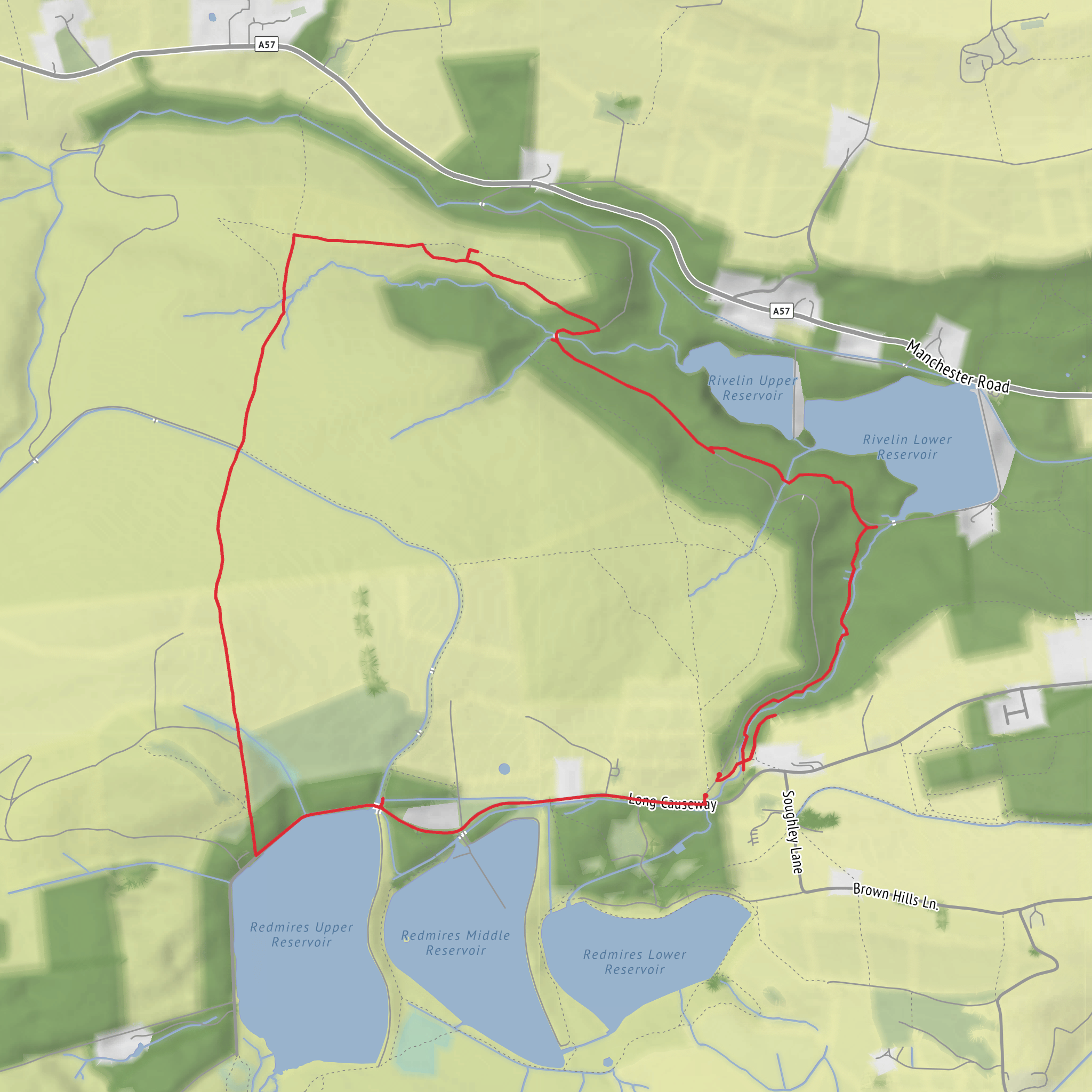 Wyming Brook Steady Walk via Redmires Reservoirs mobile static map