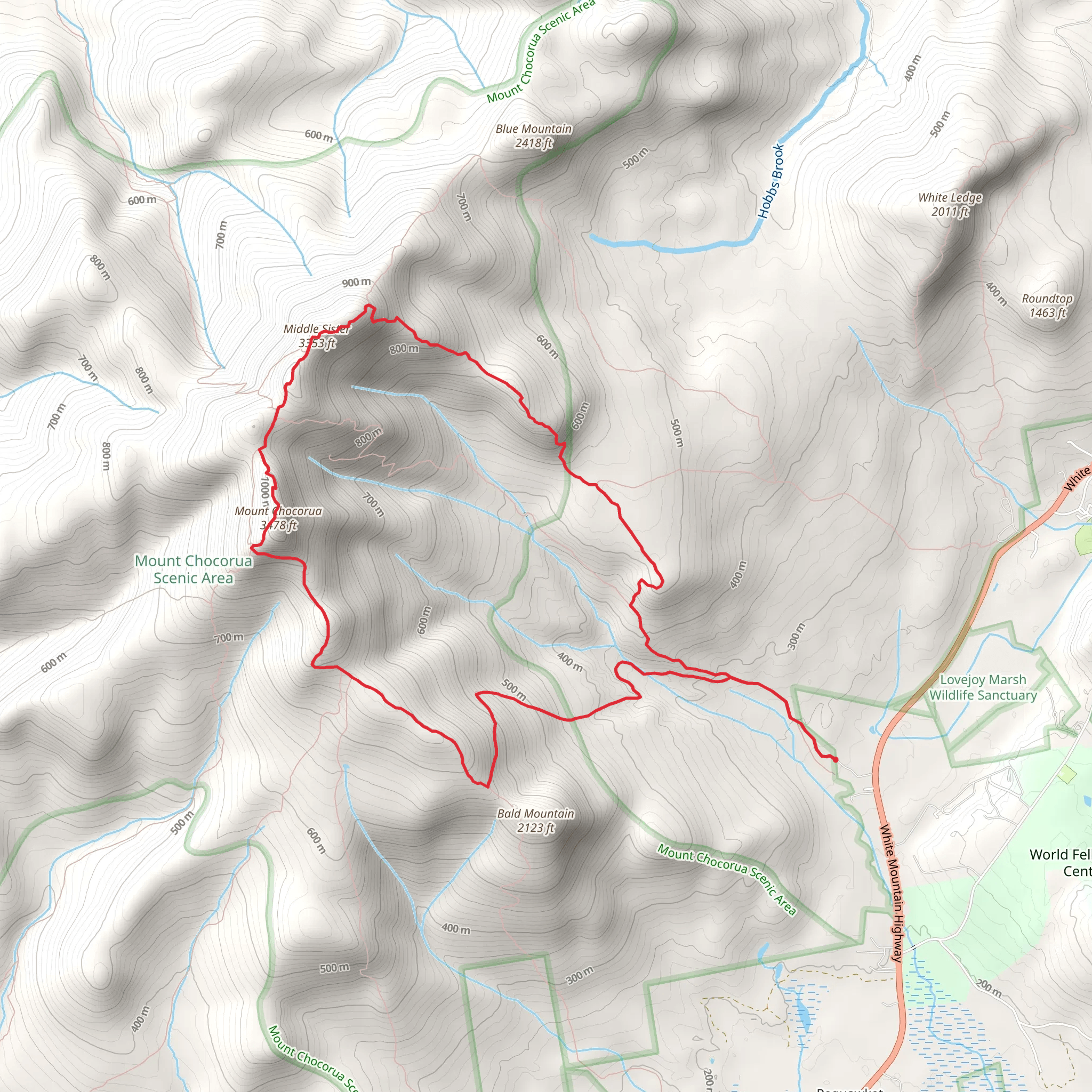Middle Sister and Mount Chocorua Loop via Liberty Trail Loop mobile static map