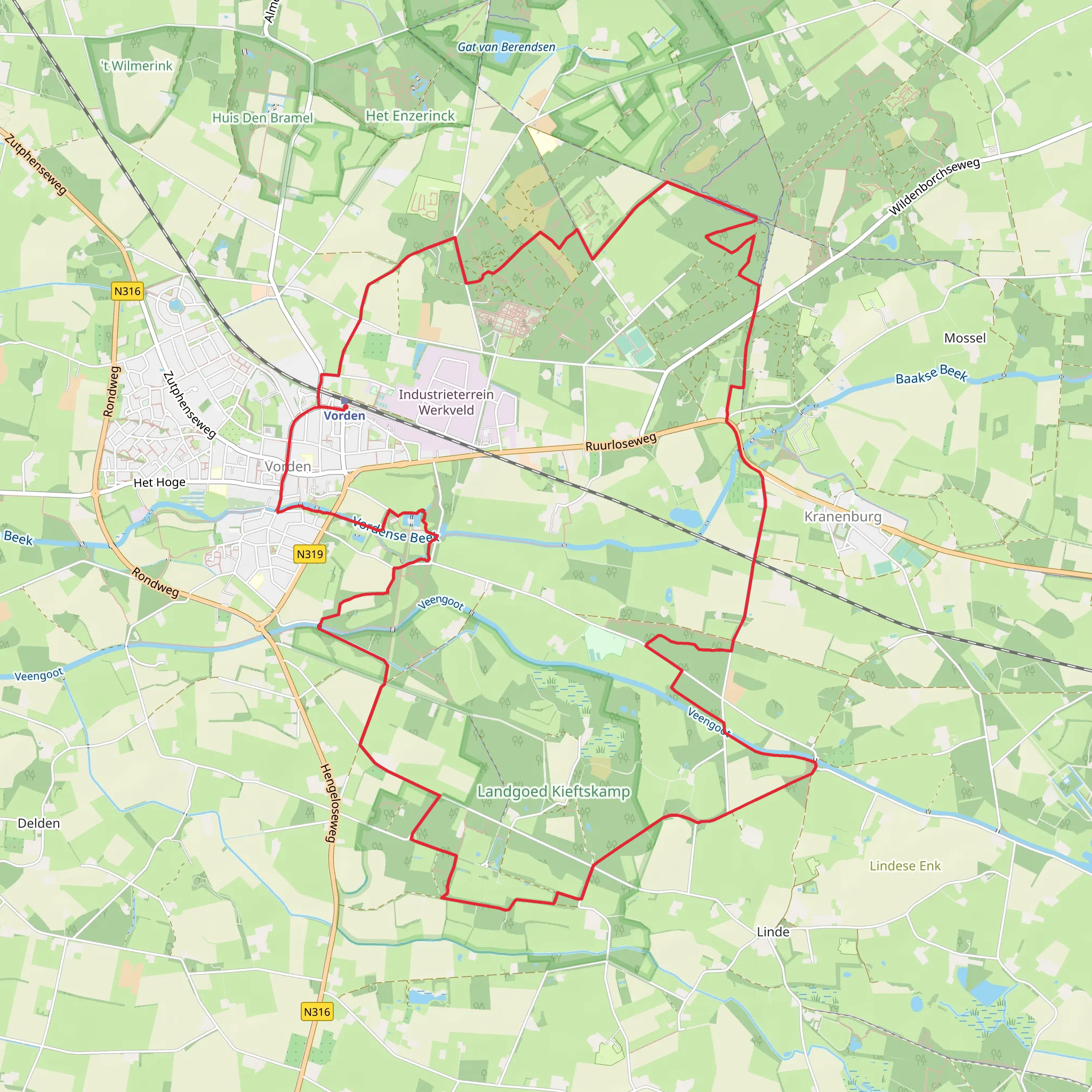 Galgengoor Route, Pieterpad deel and Lokaal Vorden Loop mobile static map
