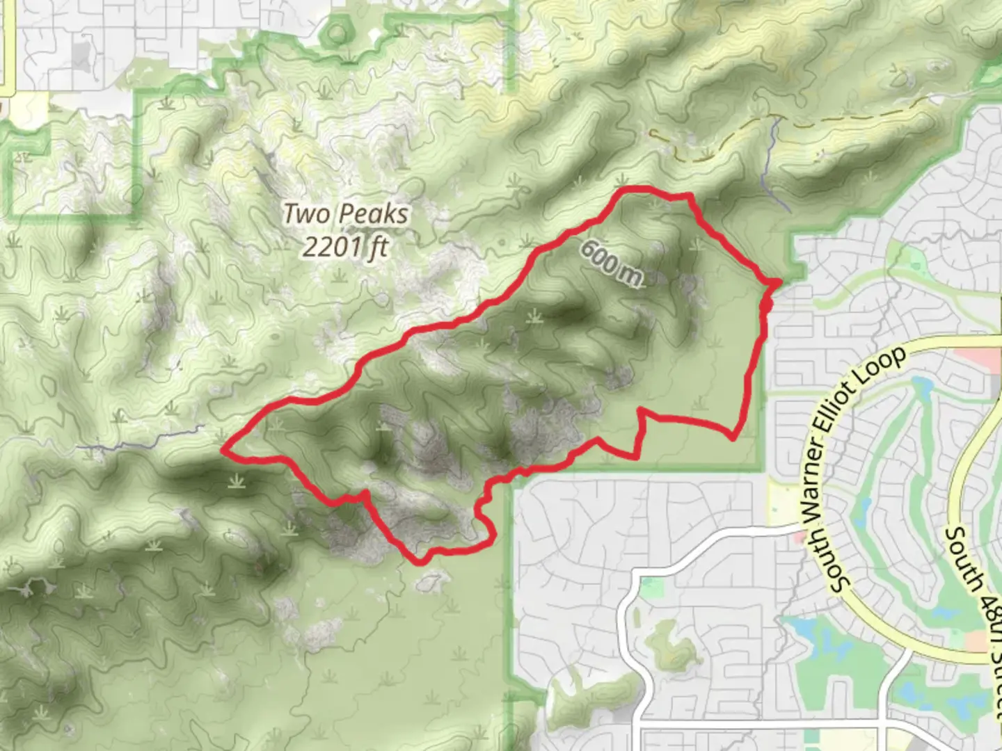 An image depicting the trail Midlife Crisis and Desert Classic Loop Trail and its surrounding area.