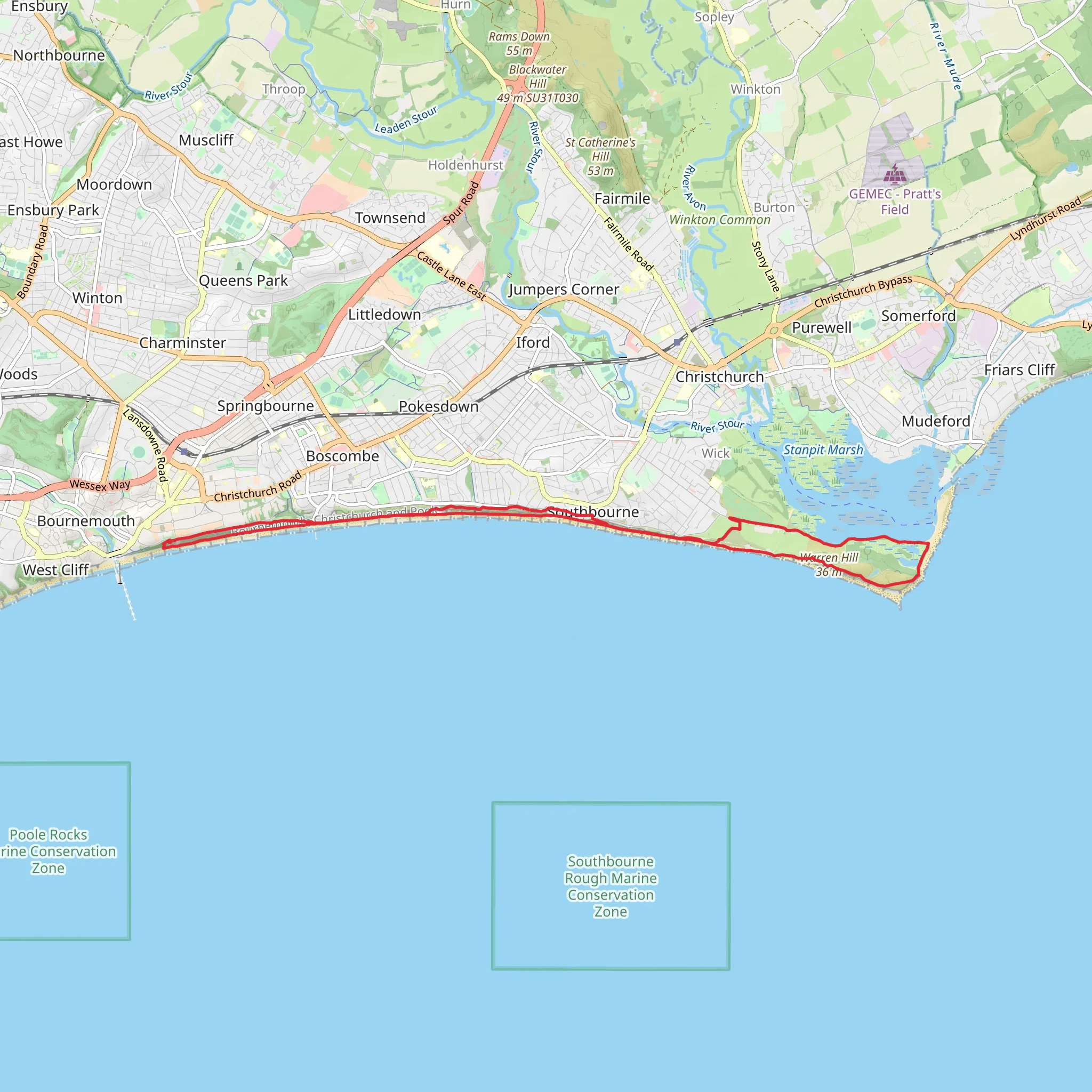 Cliff Lift and Hengistbury Head Loop mobile static map