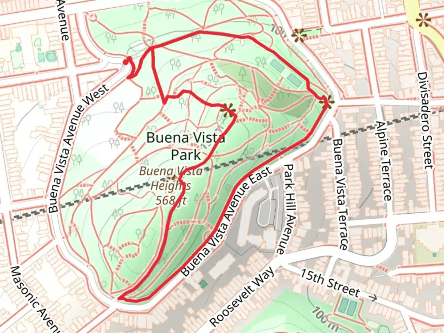 An image depicting the trail Buena Vista Heights Loop and its surrounding area.