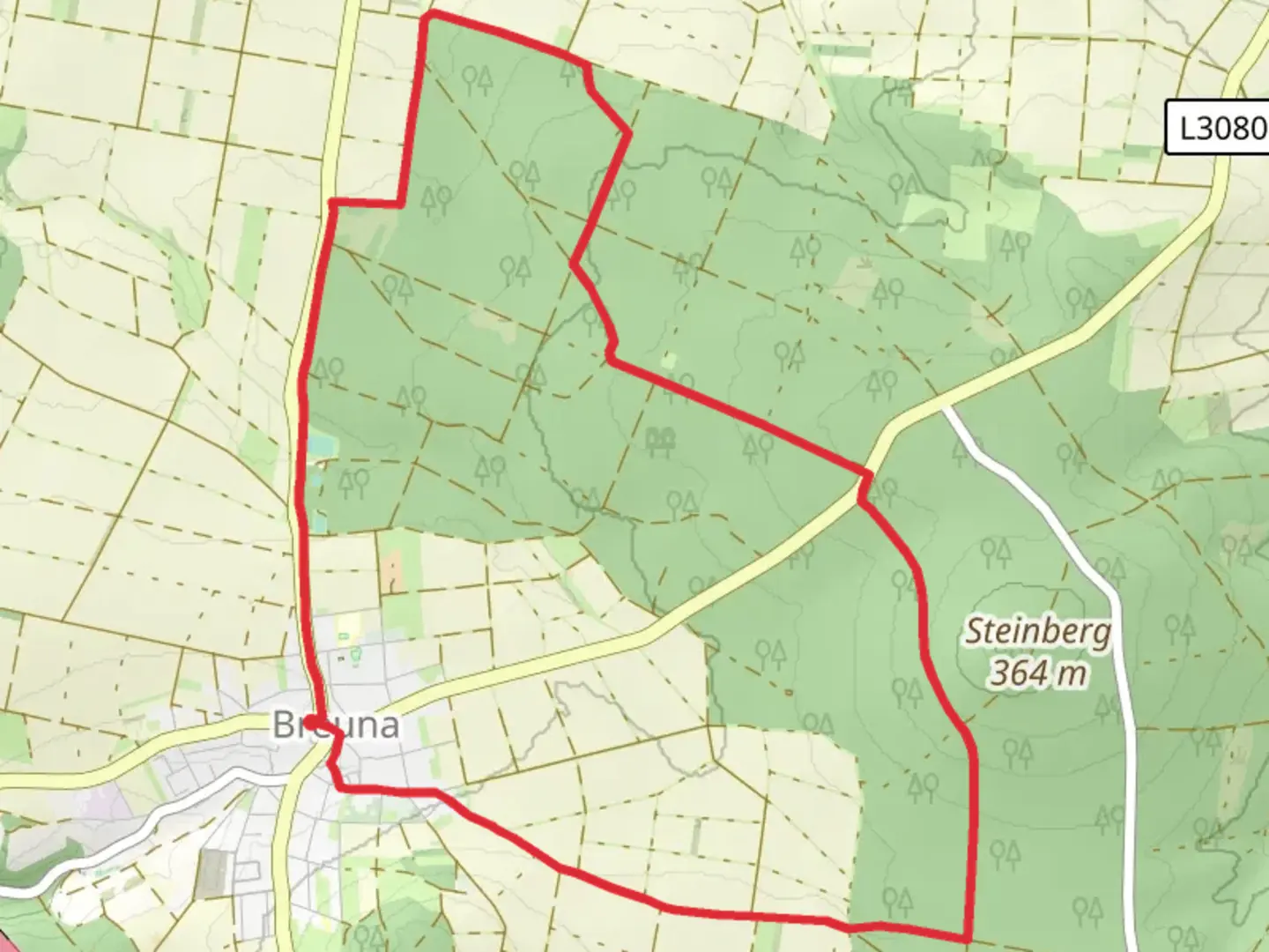 An image depicting the trail Upland Weserbergland Weg and Breunaer Waldrunde and its surrounding area.
