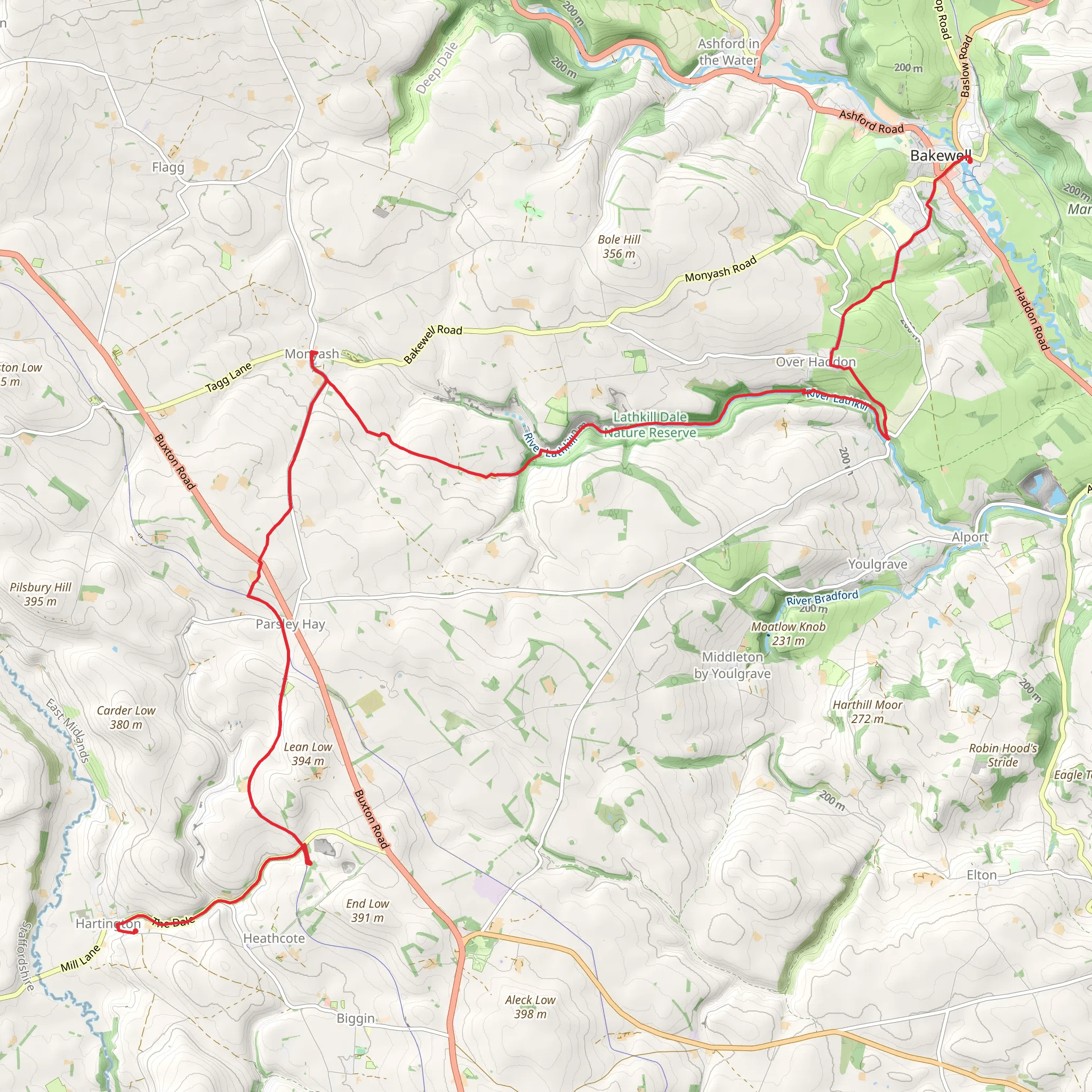 Hartington to Bakewell mobile static map