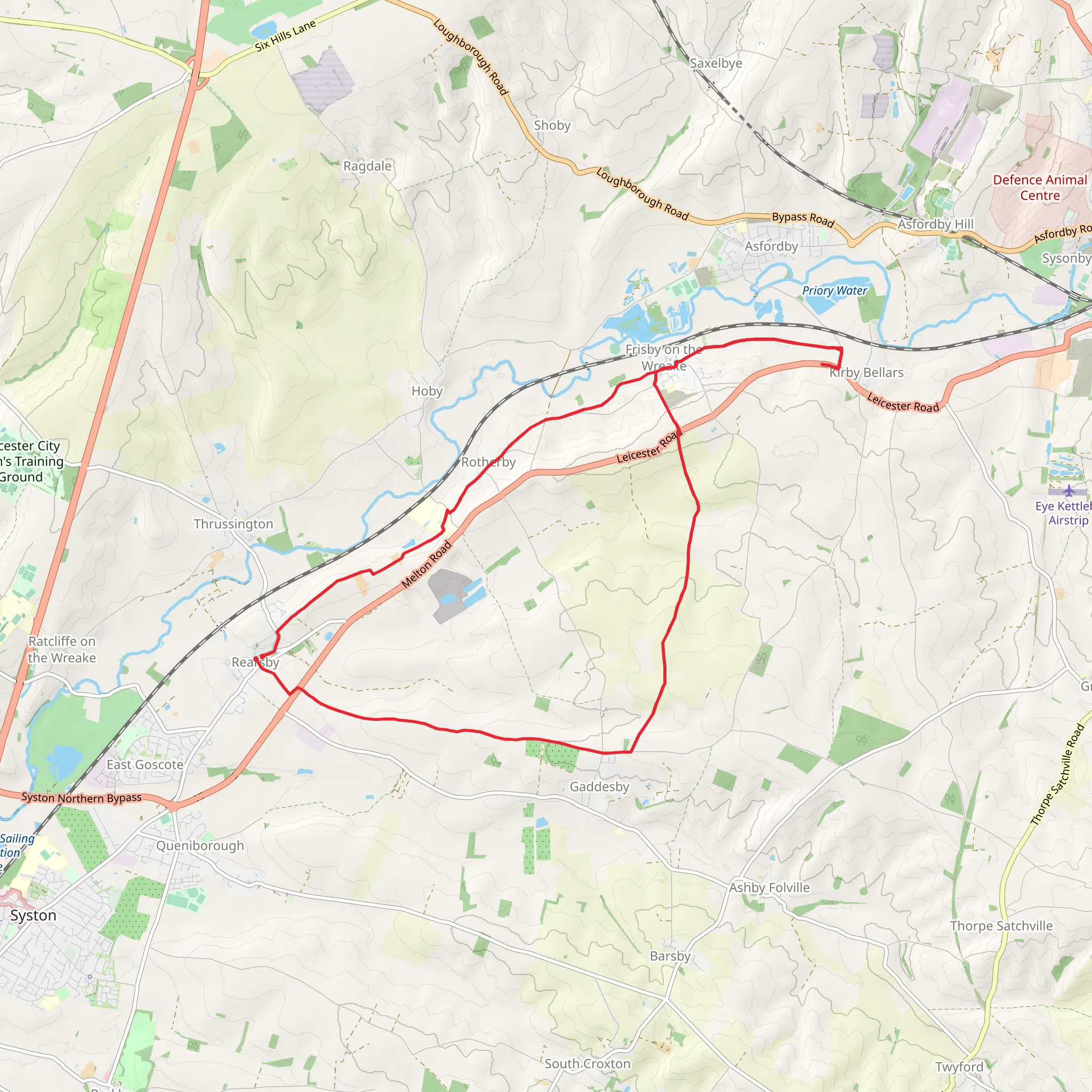 Frisby on the Wreake and Brooksby from Rearsby mobile static map
