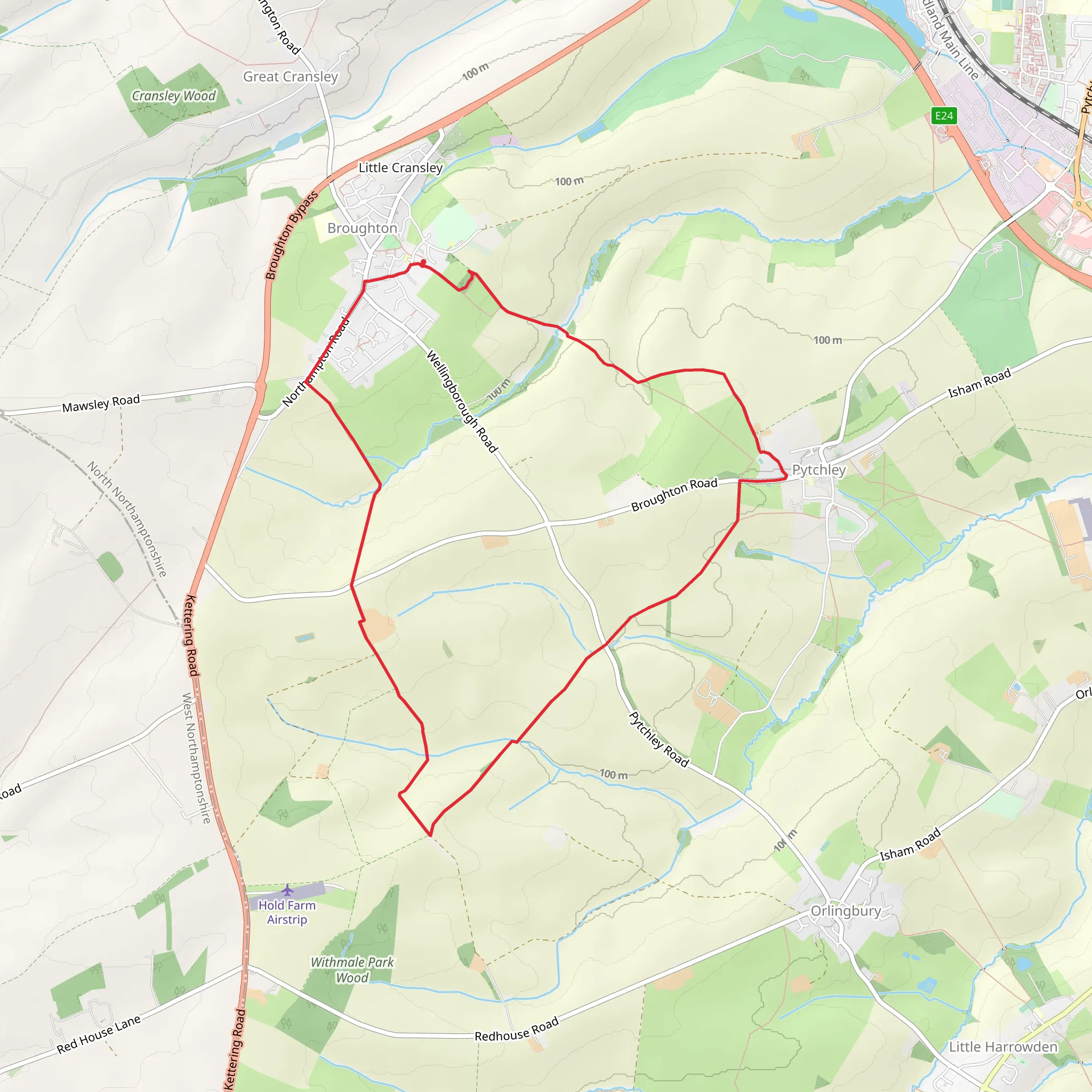 Parson's Spinney via Pytchley to Broughton Bridleway mobile static map