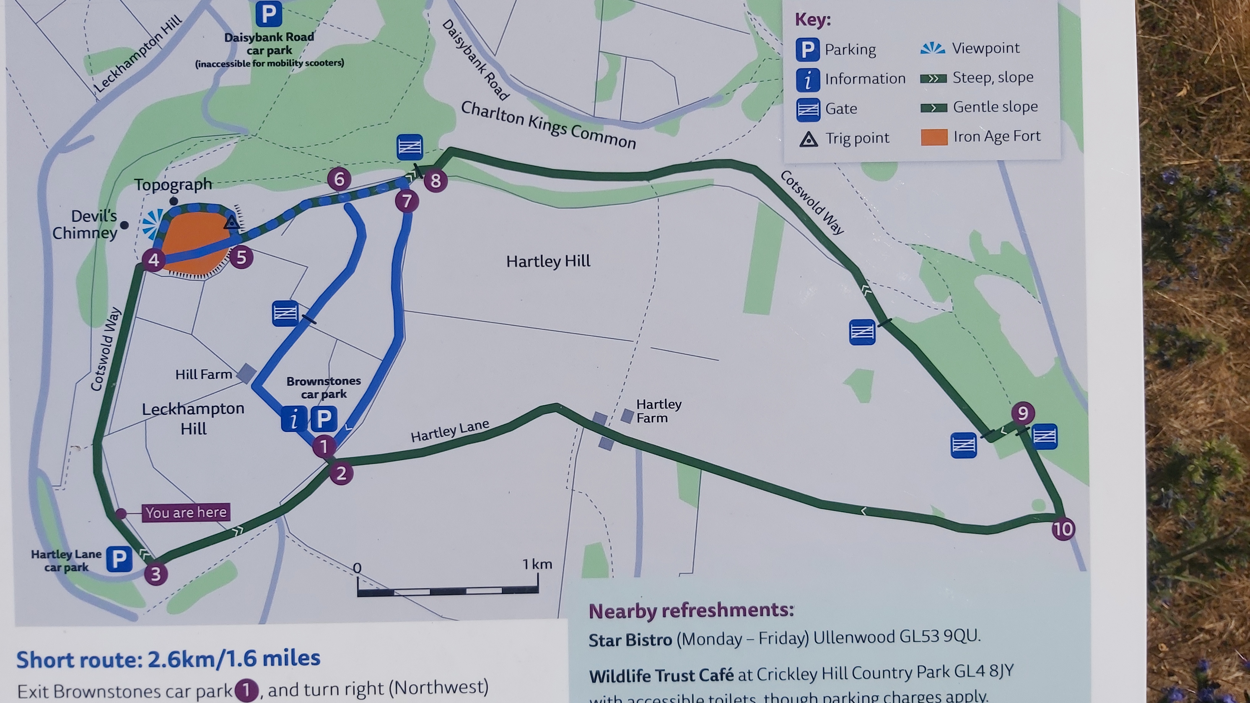 A map preview of the recording Leckhampton hill & Hartley hill Circular.