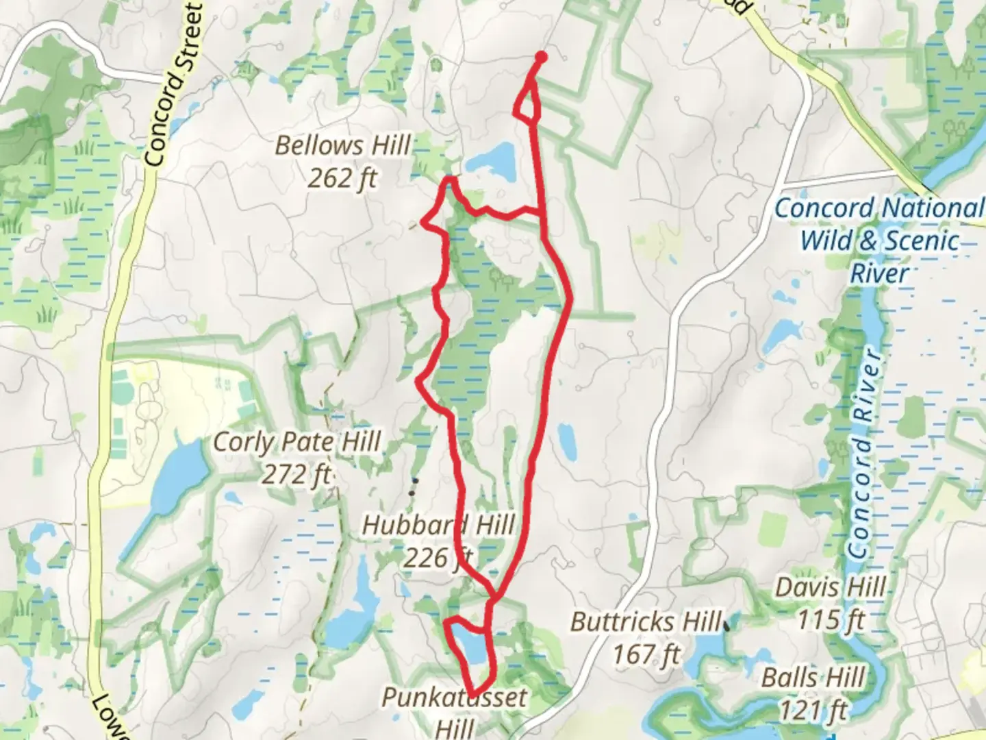 An image depicting the trail Hutchins Pond, East Hubbard Trail via Estabrook Concord Carlisle Trail and its surrounding area.