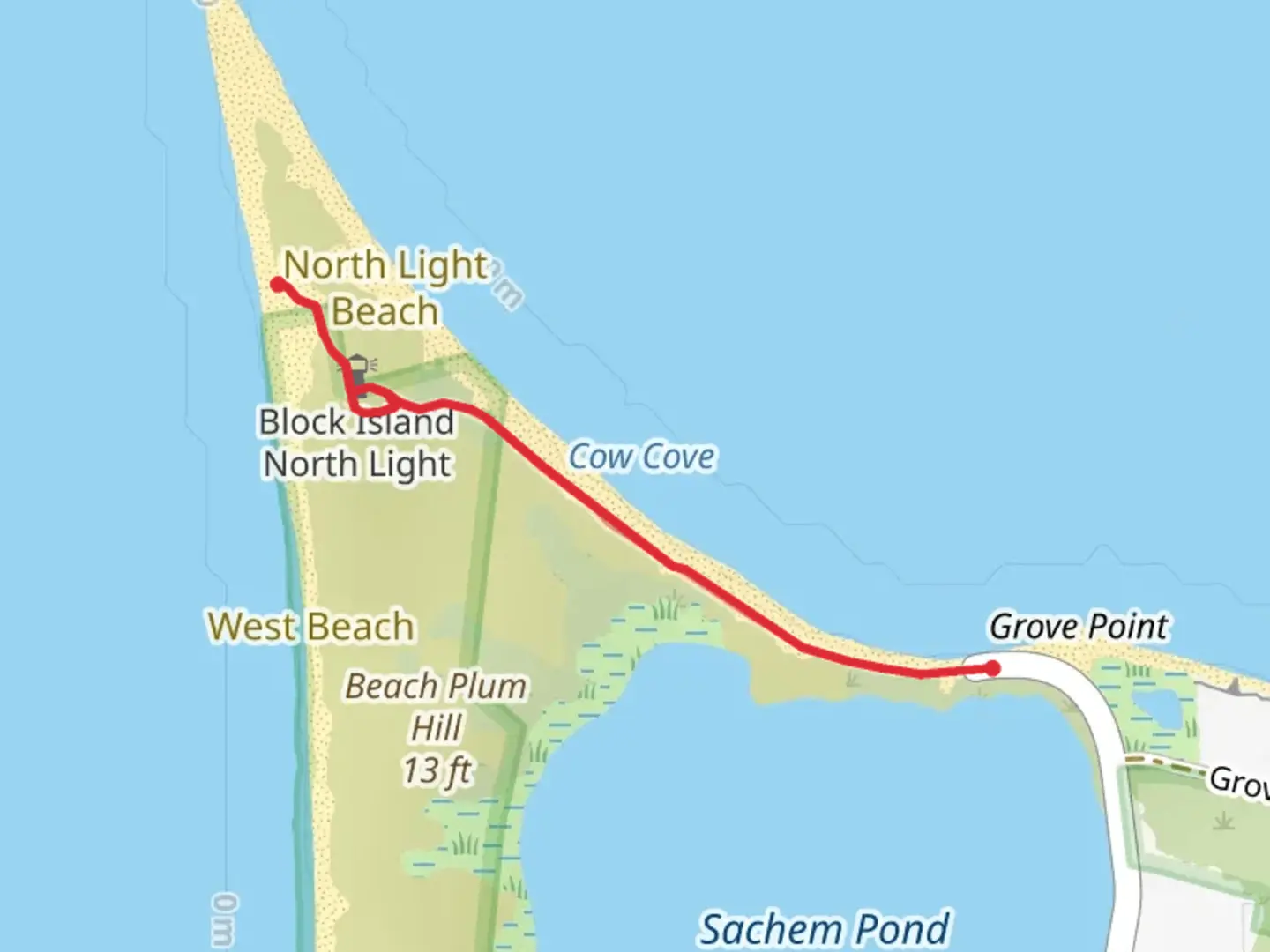 An image depicting the trail Corn Neck Road and its surrounding area.