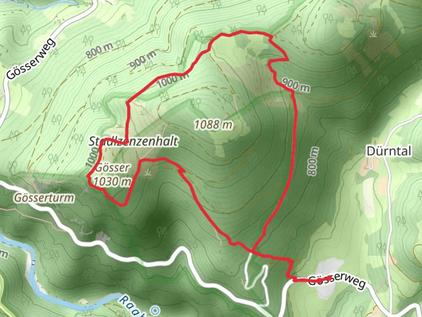 An image depicting the trail Gösser- Lärchsattel Trail and its surrounding area.