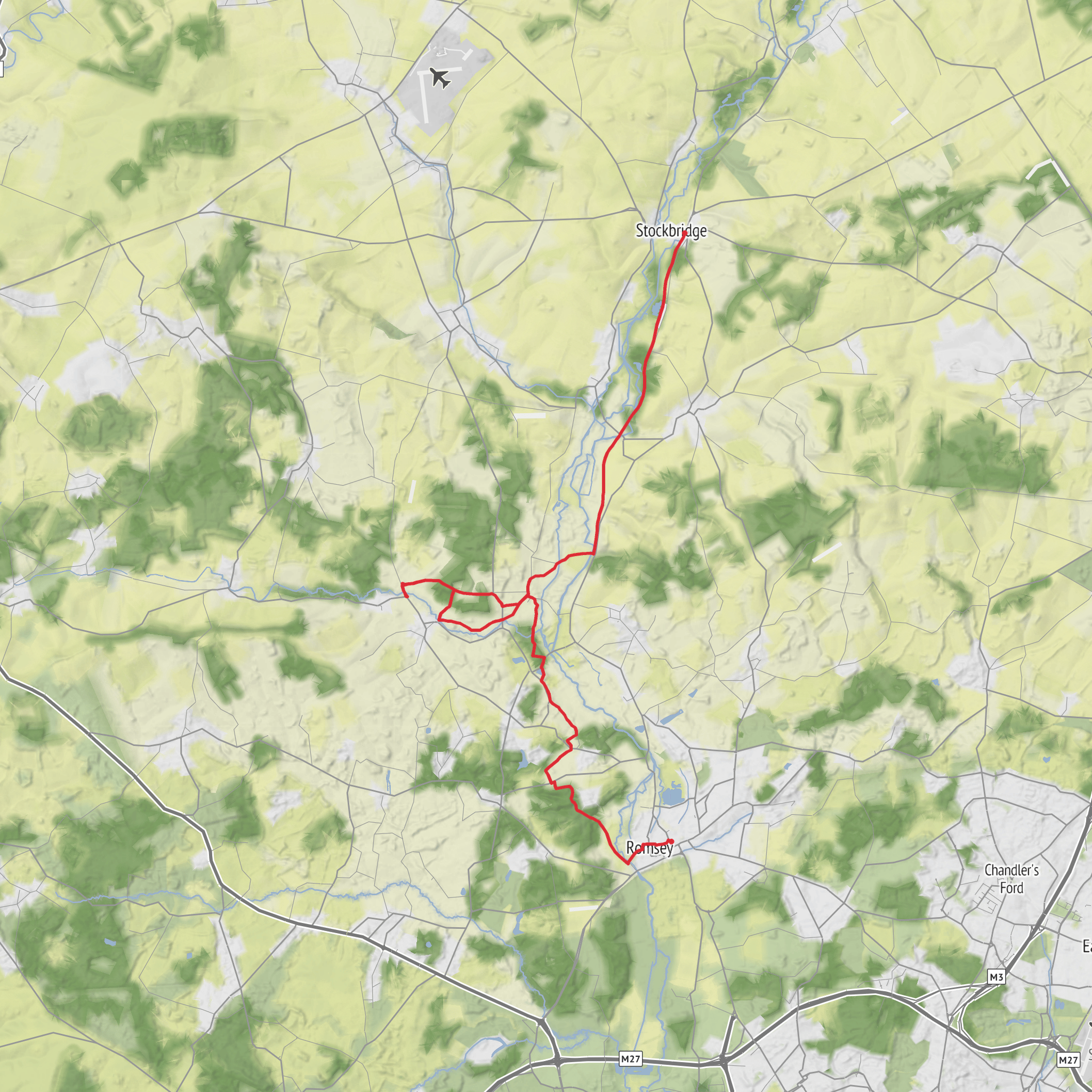 Romsey to Stockbridge via Lockerley mobile static map