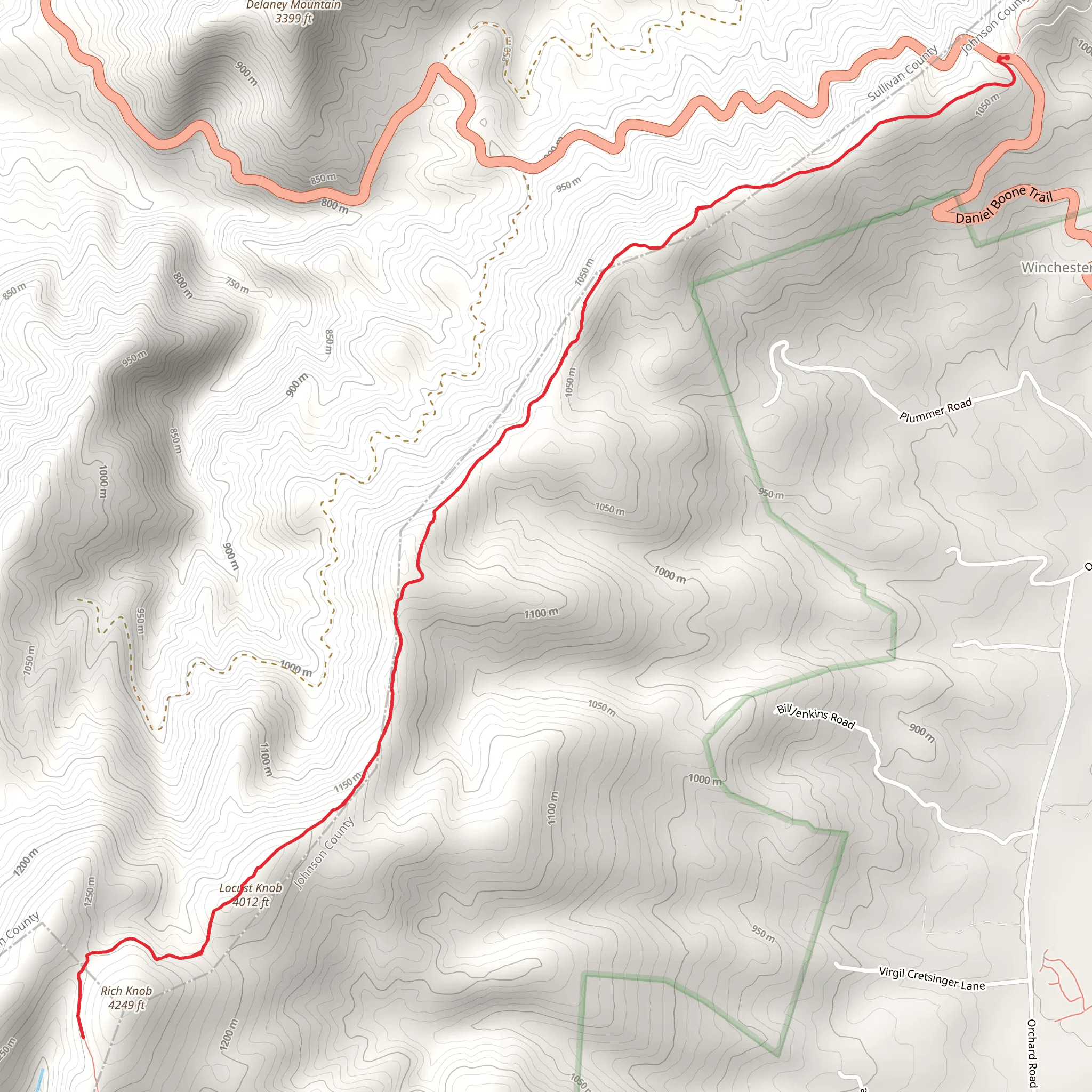 Locust Knob and Rich Knob via Appalachian Trail mobile static map