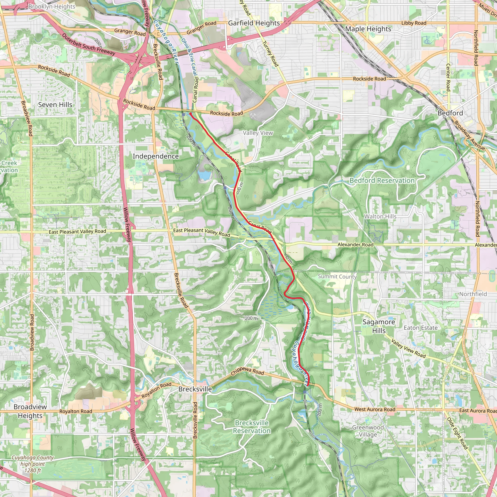 Ohio and Erie Canal Trail and Cuyahoga River mobile static map