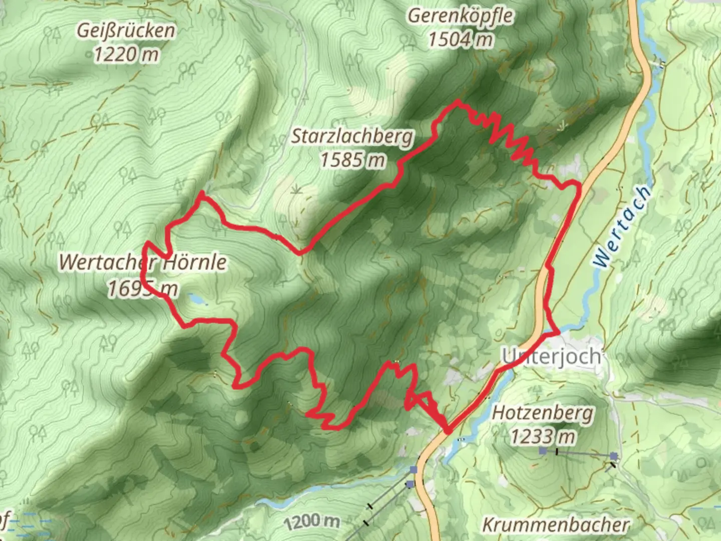 An image depicting the trail Wertacher Hörnle via Wertach - Lokale Beschilderte Wanderwege and its surrounding area.