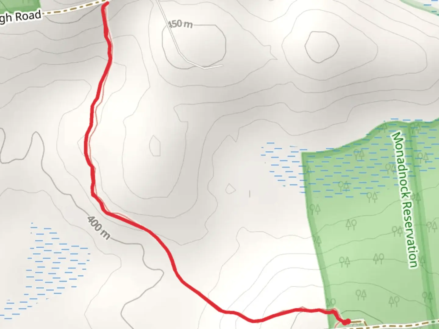 An image depicting the trail Monadnock Sunapee Greenway Trail via Old Troy Road and its surrounding area.