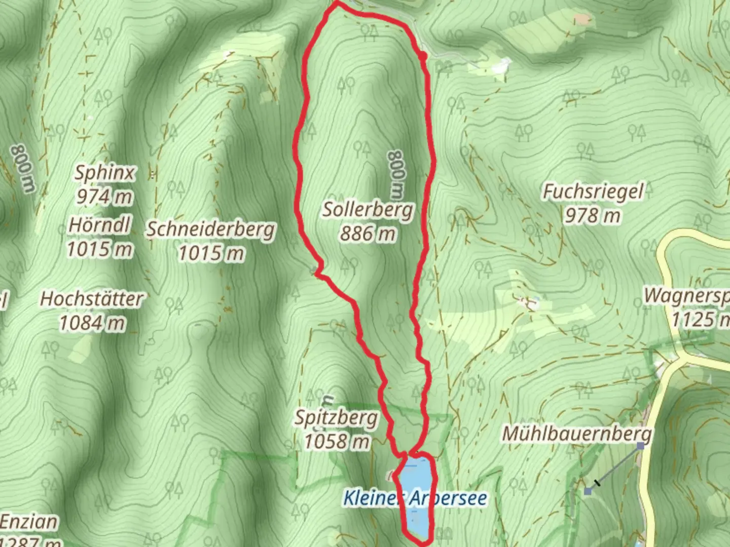An image depicting the trail Sollerfall, Kleiner Arbersee via Goldsteig Alternative and its surrounding area.