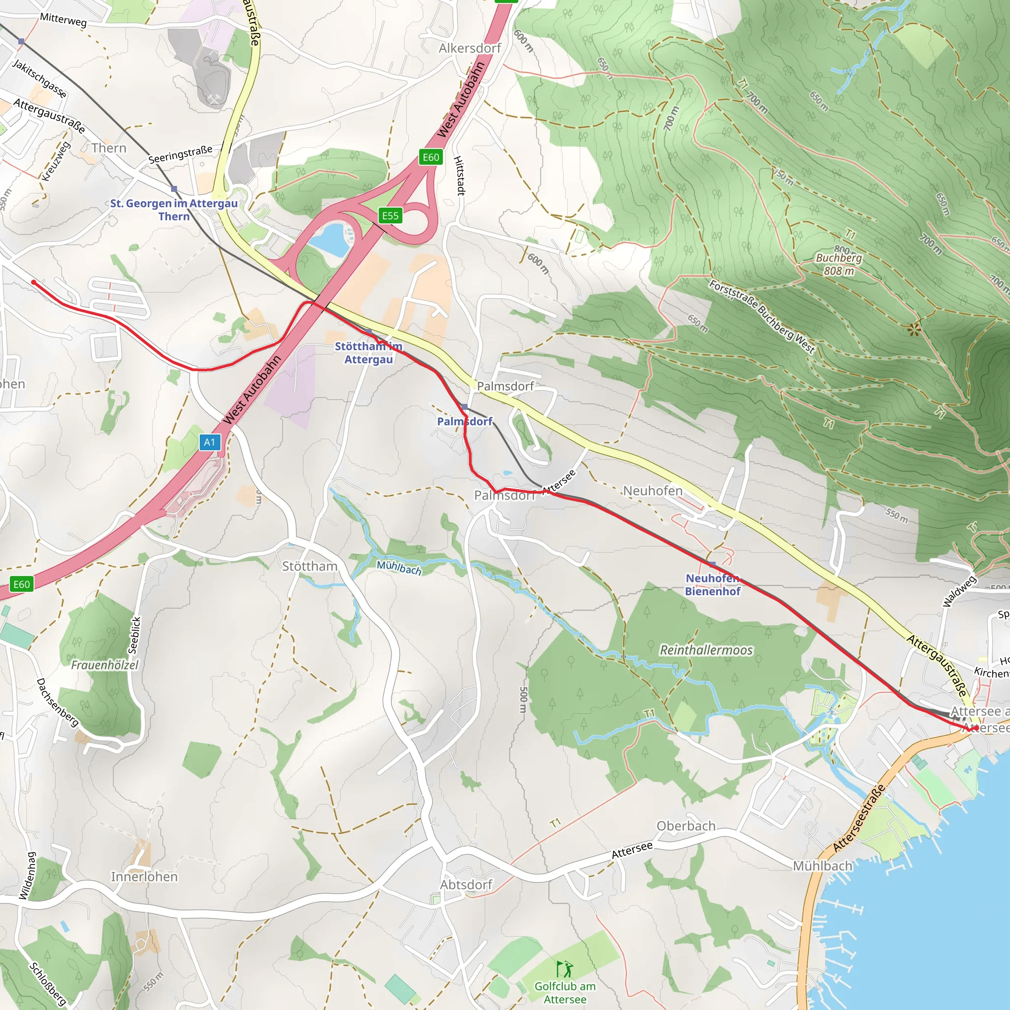 Walk from St Georgen to Attersee mobile static map
