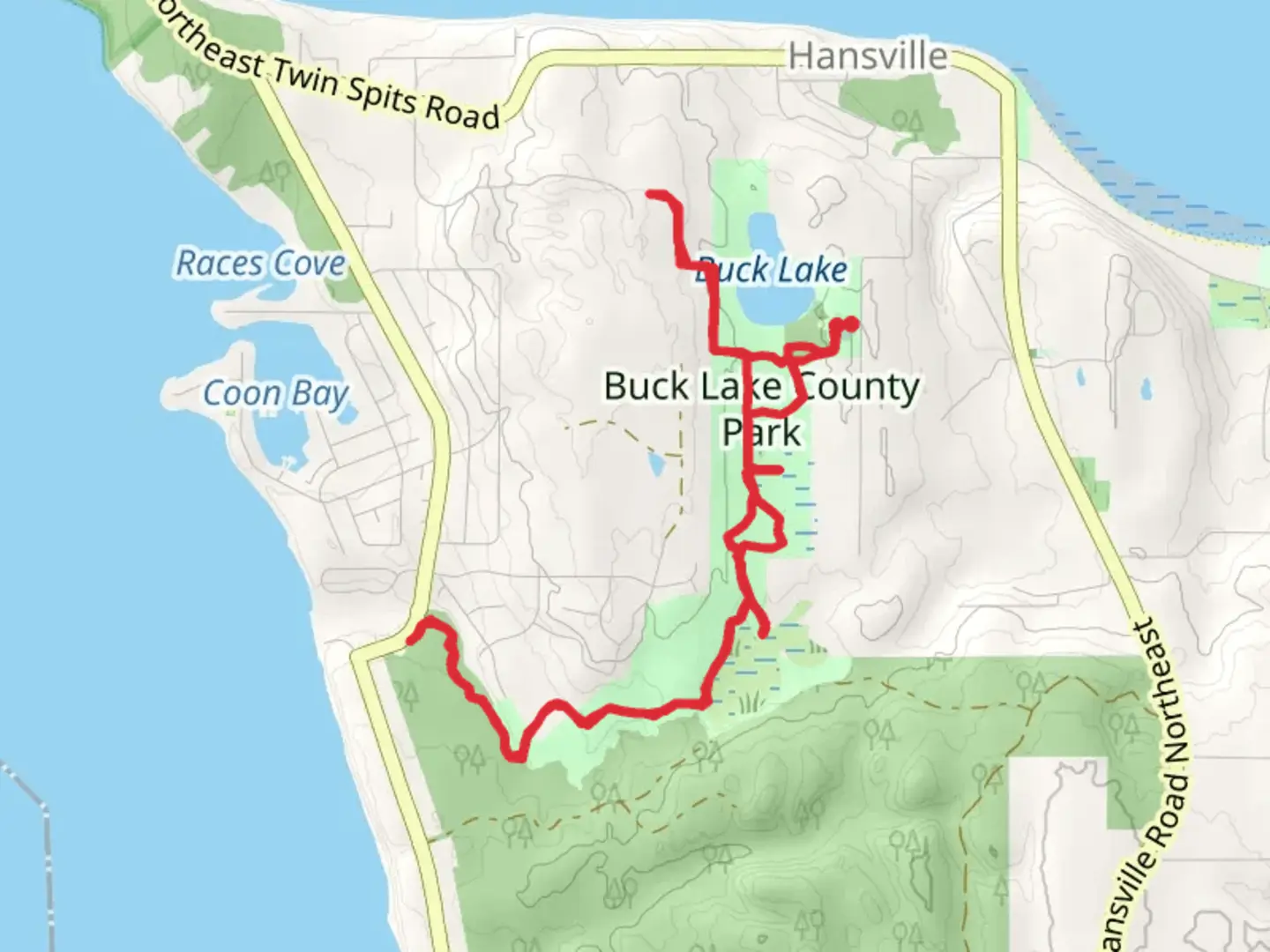An image depicting the trail Buck Lake Country Park and its surrounding area.