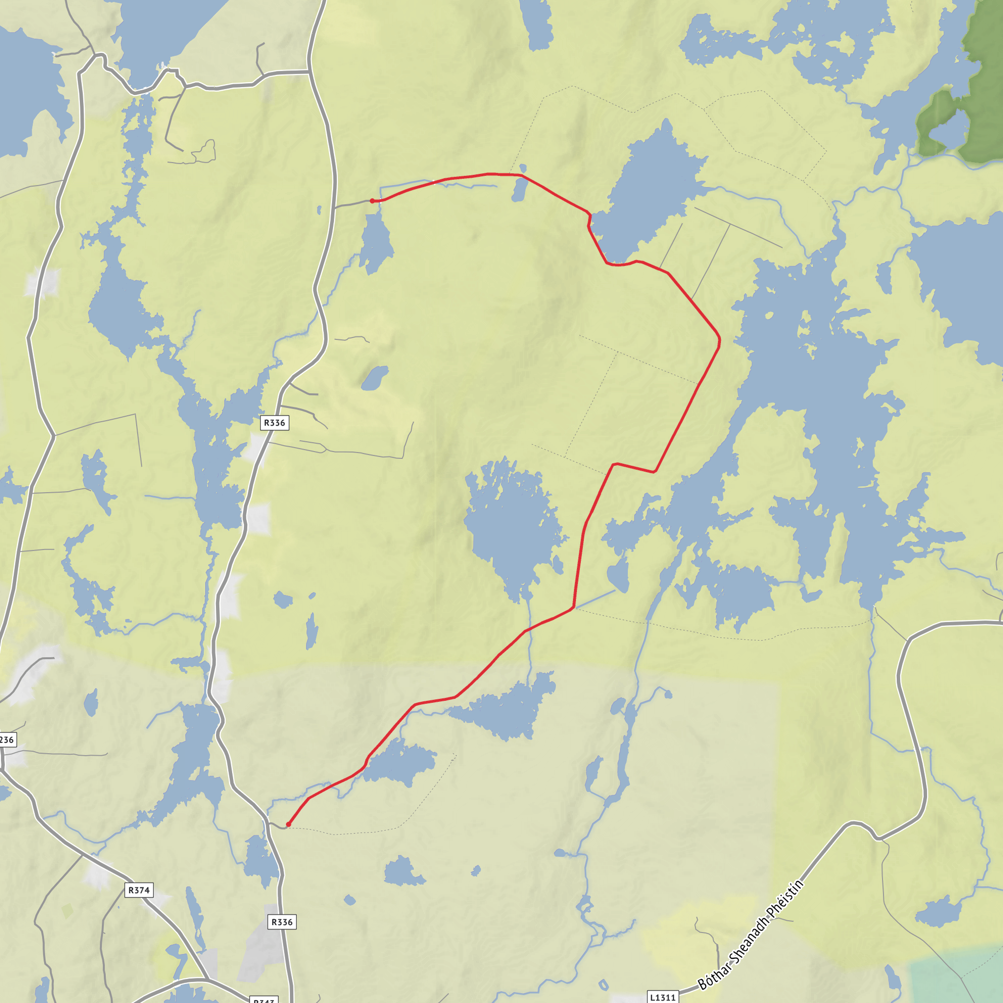 Loch na Craoibhe Lough Nacreeva, Loch Barr an Ghoibin and Loch Bharr an tSruthain mobile static map