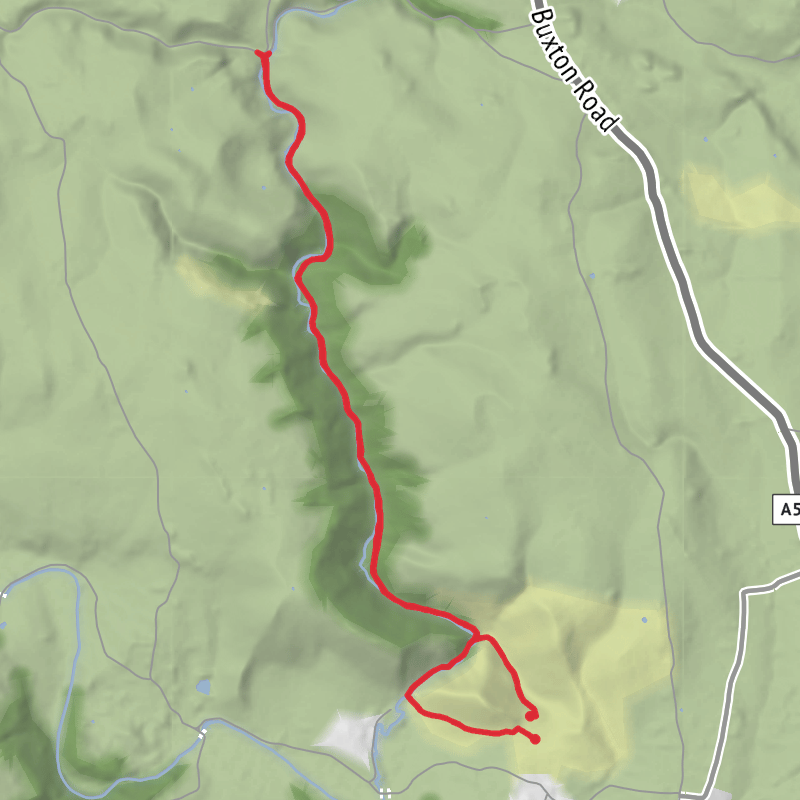 A map preview of the recording Hike on Cheedale stepping stones, Lovers leap, Raynard Cave and Dovedale Loop.