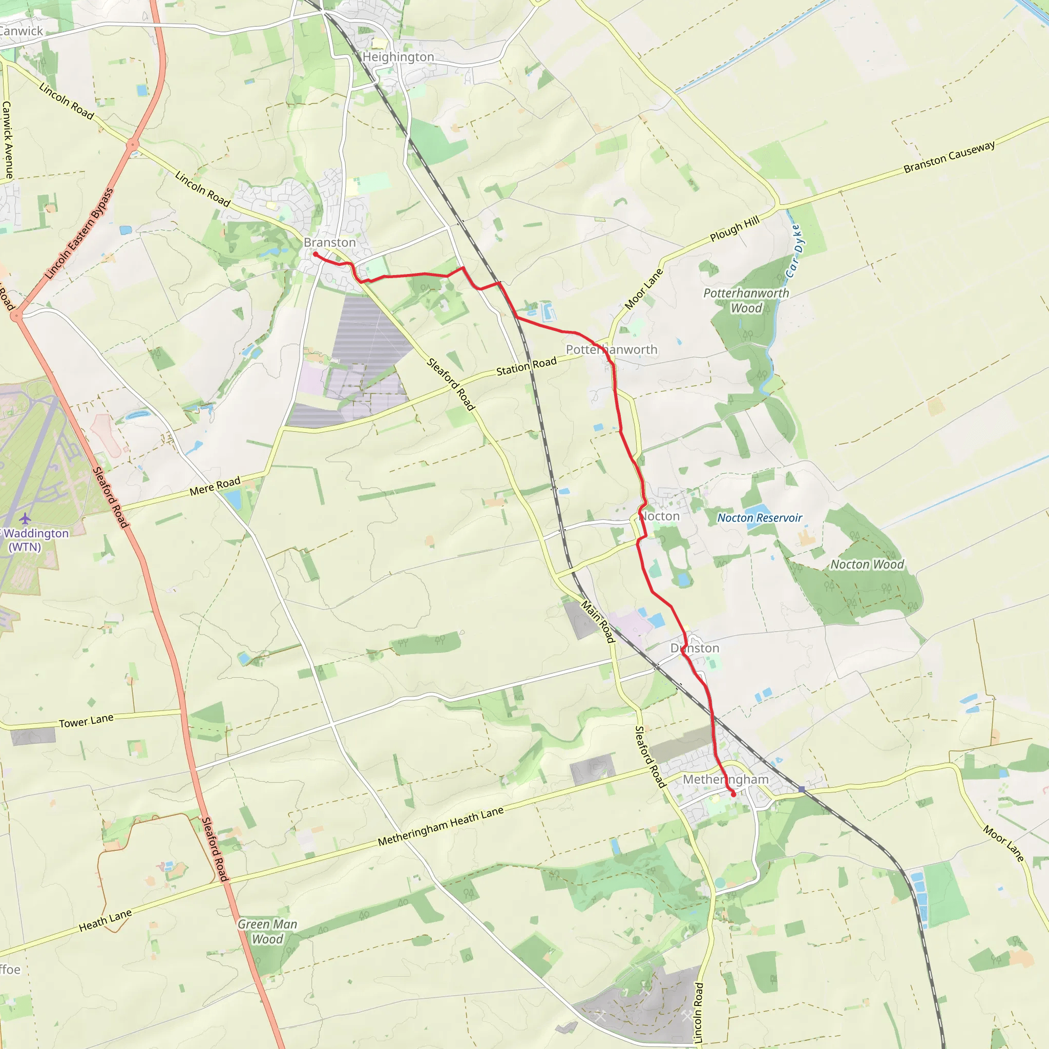 Branston to Metheringham Walk mobile static map