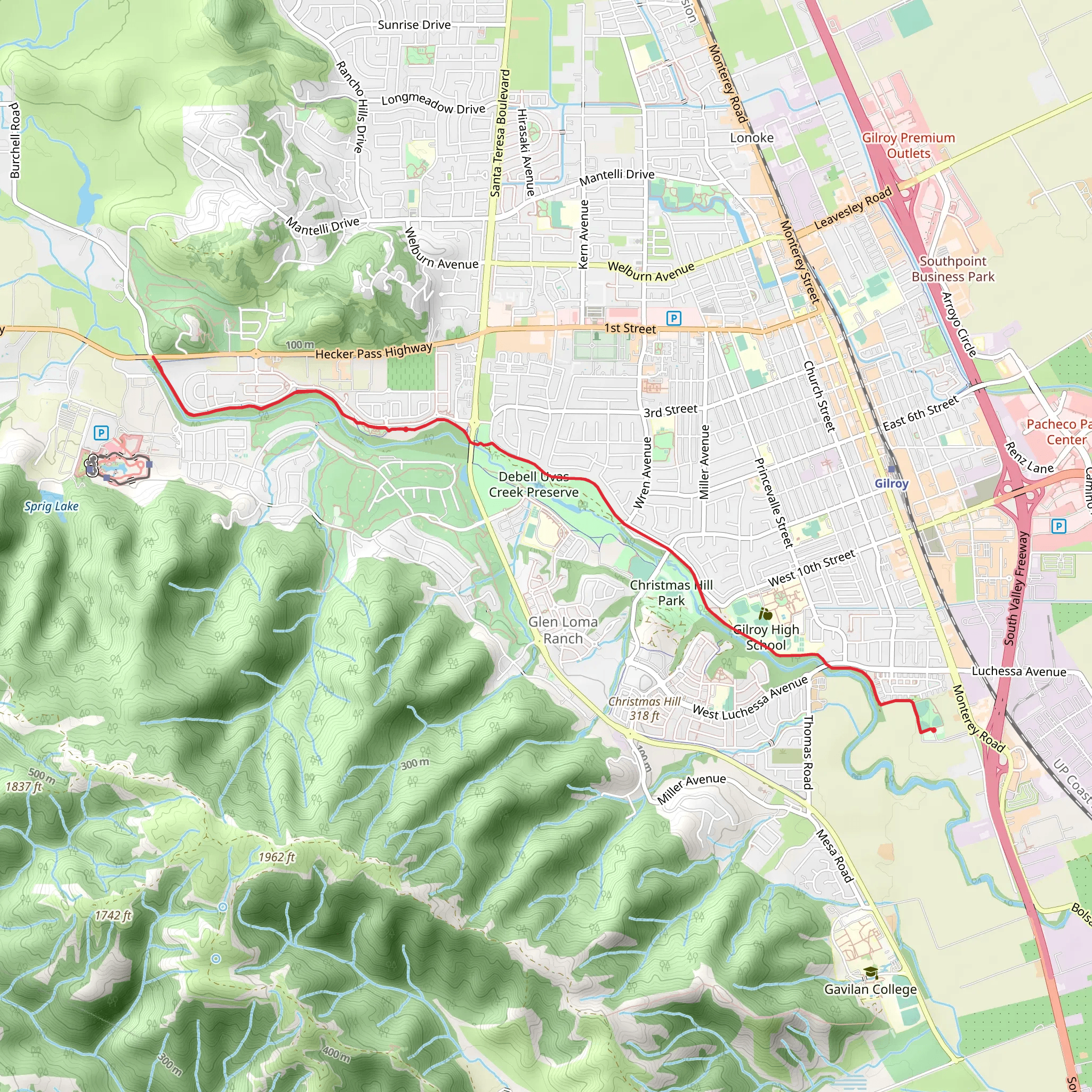 Walk along Uvas Creek mobile static map