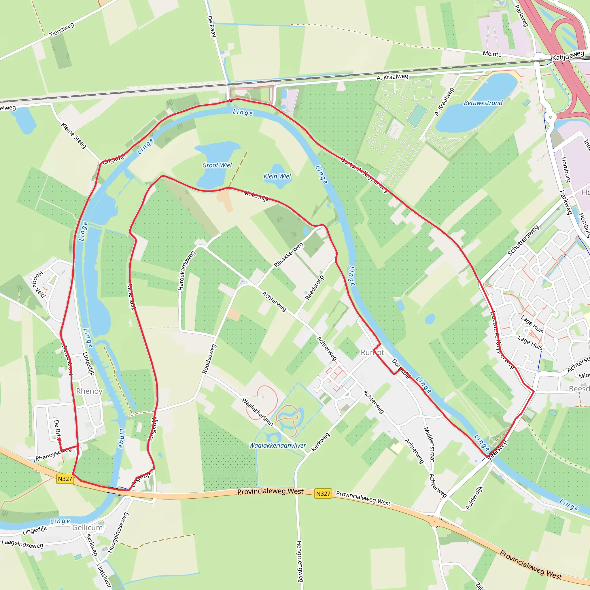 Linge and Groot Wiel via Grote Rivierenpad mobile static map
