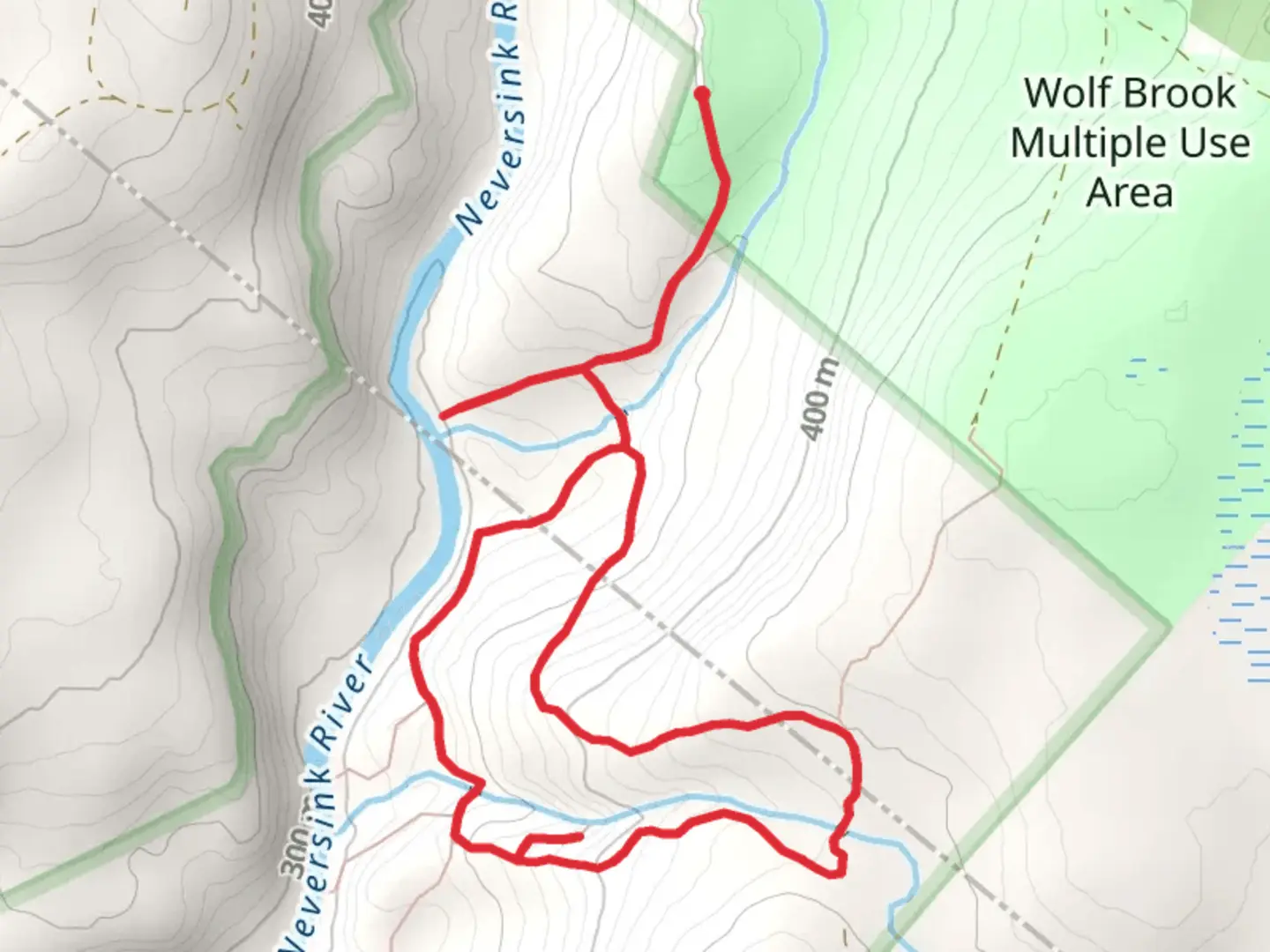 An image depicting the trail Mullet Loop Trail - Red and its surrounding area.