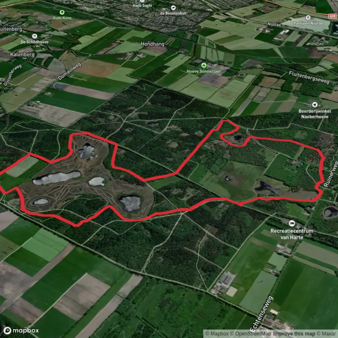 An image depicting the trail Bovenveen, Gijsselterkoelen and Echtener Loop and its surrounding area.