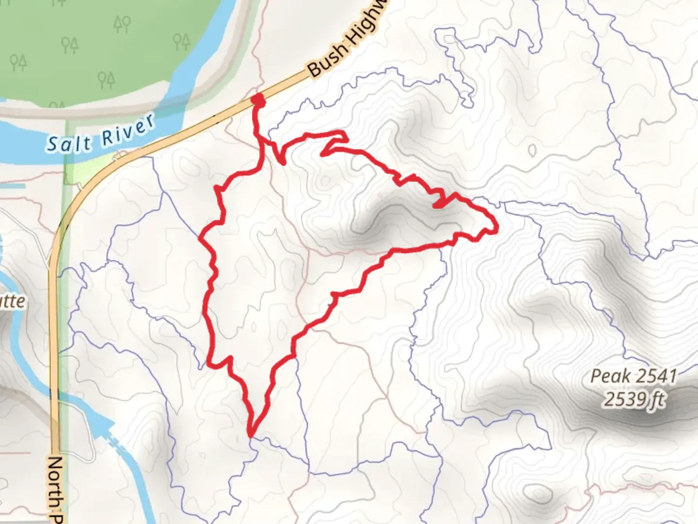 An image depicting the trail Granite Trail, Saguaro Trail and Ridge Trail and its surrounding area.