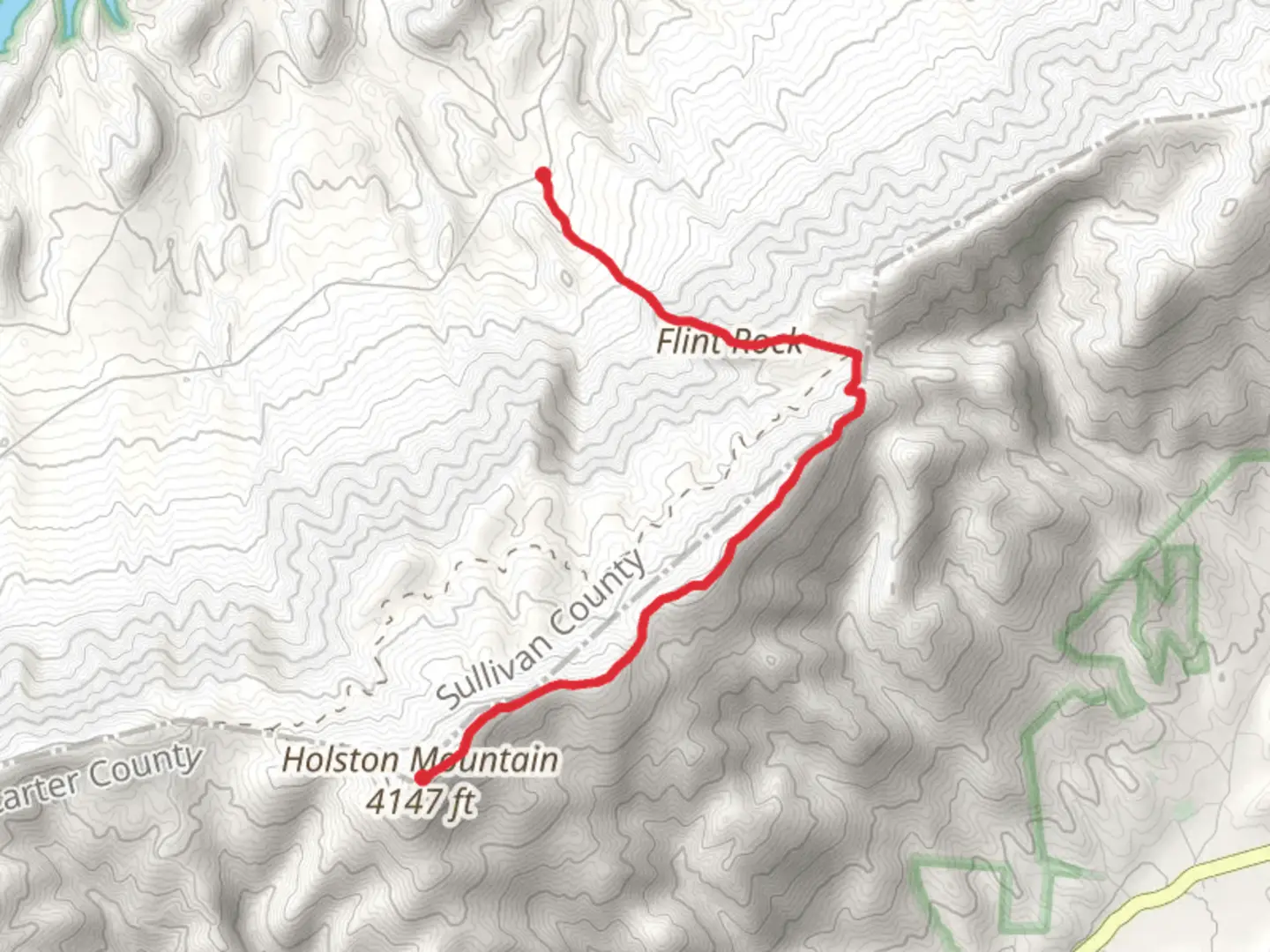 An image depicting the trail Holston High Knob via Flint Mill Trail and its surrounding area.