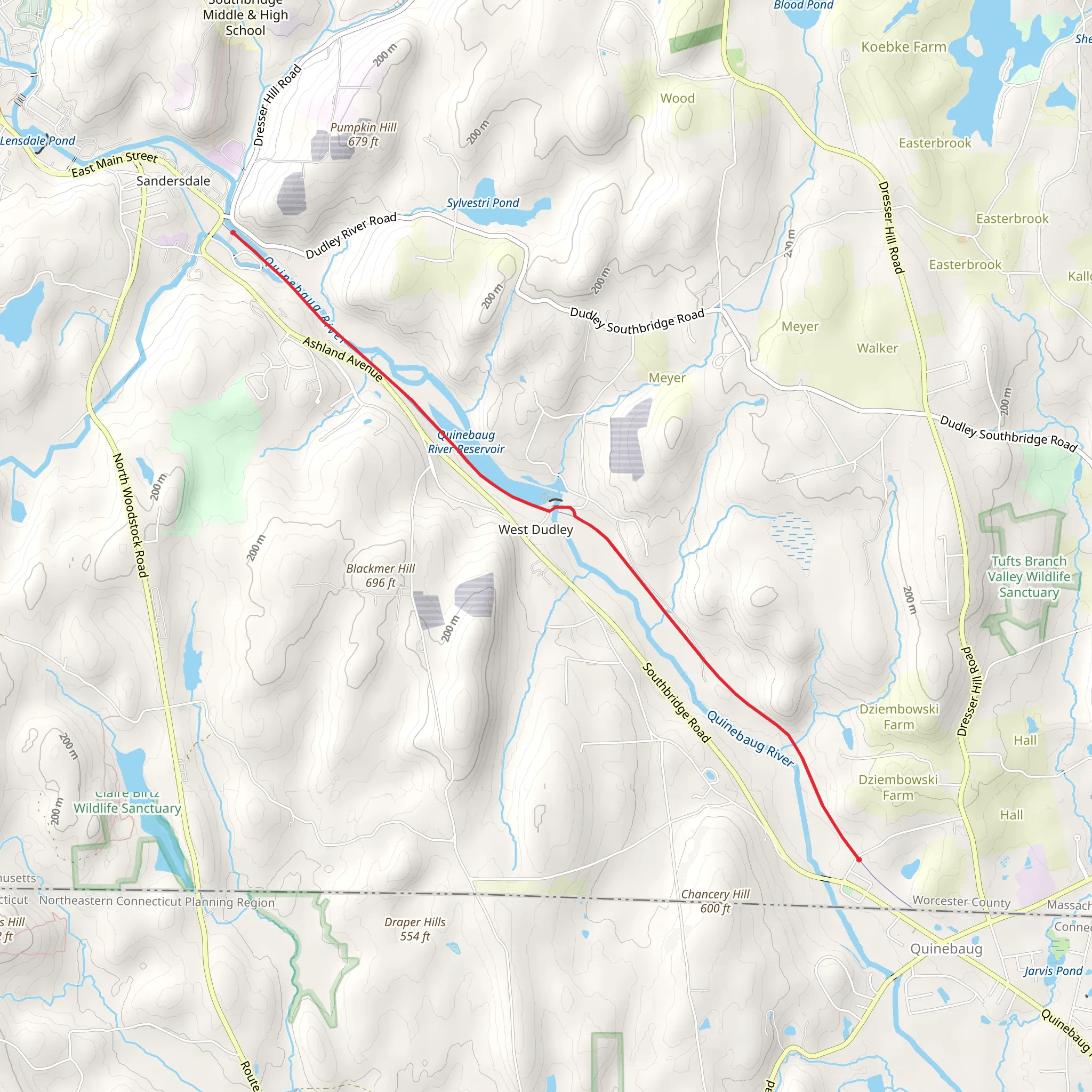Quinebaug River Reservoir mobile static map