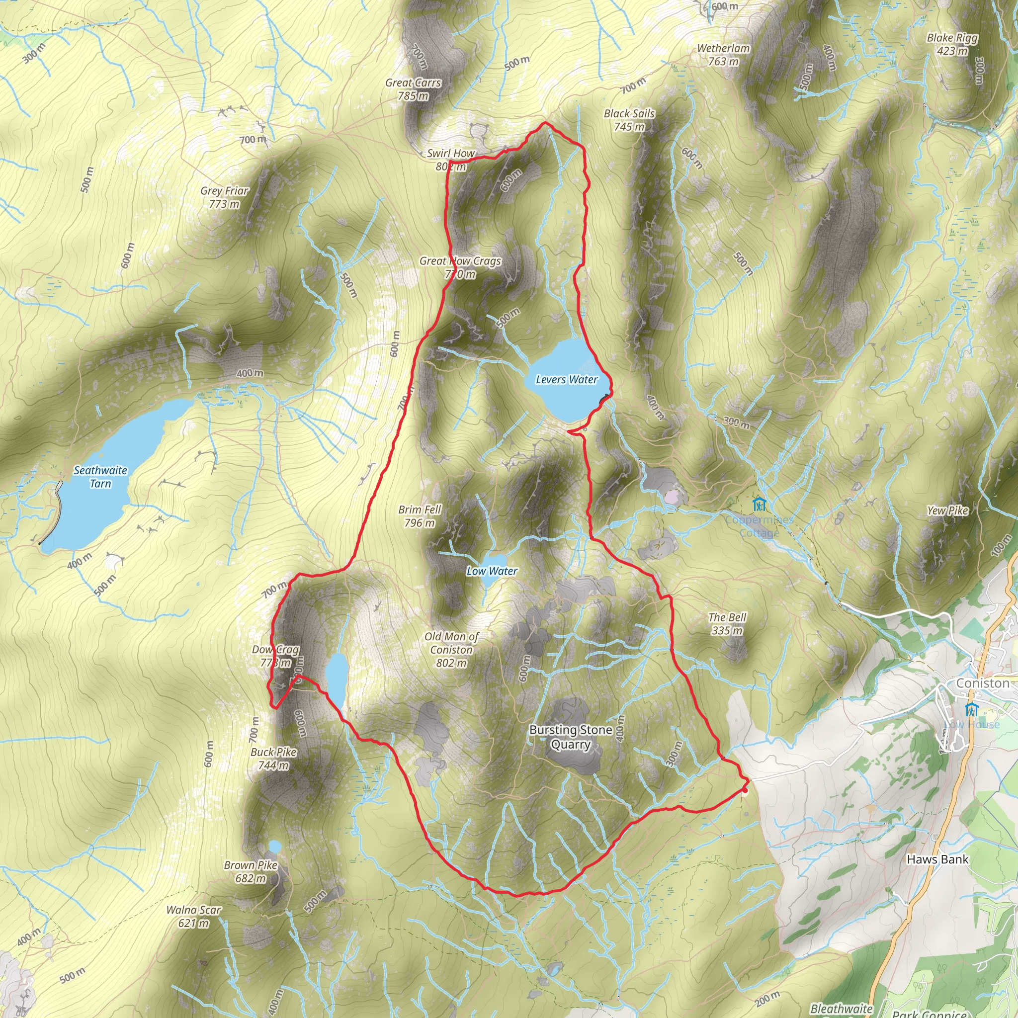 Levers Water, Swirl How, Great How Crags and Goat's Water Loop mobile static map