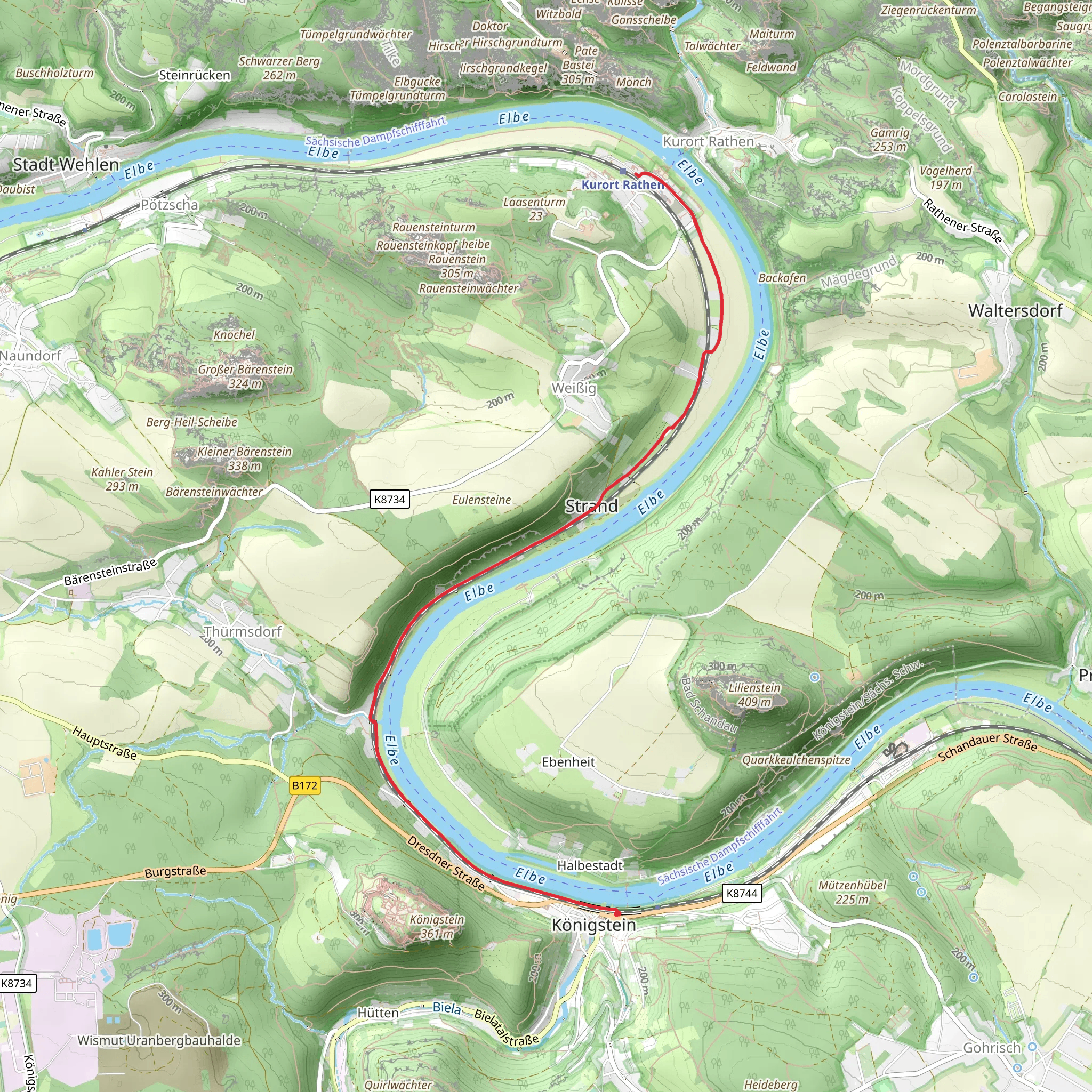 Königstein to Kurort Rathen Scenic Walk via River Elbe mobile static map