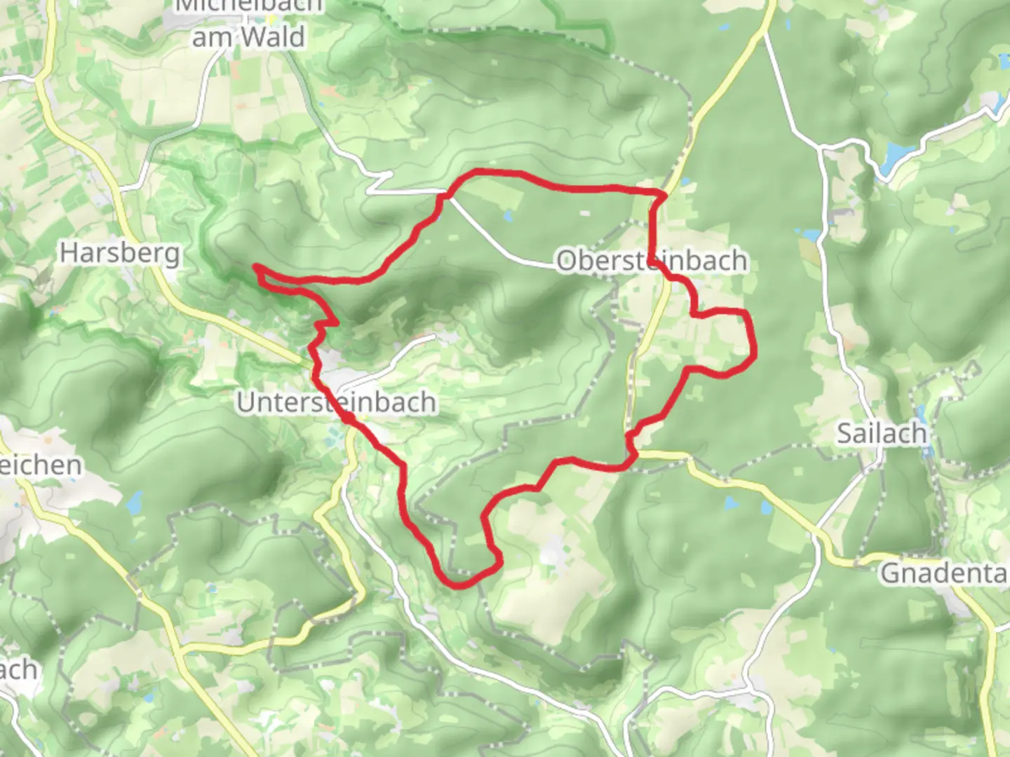 An image depicting the trail Untersteinbach and Obersteinbach Loop and its surrounding area.