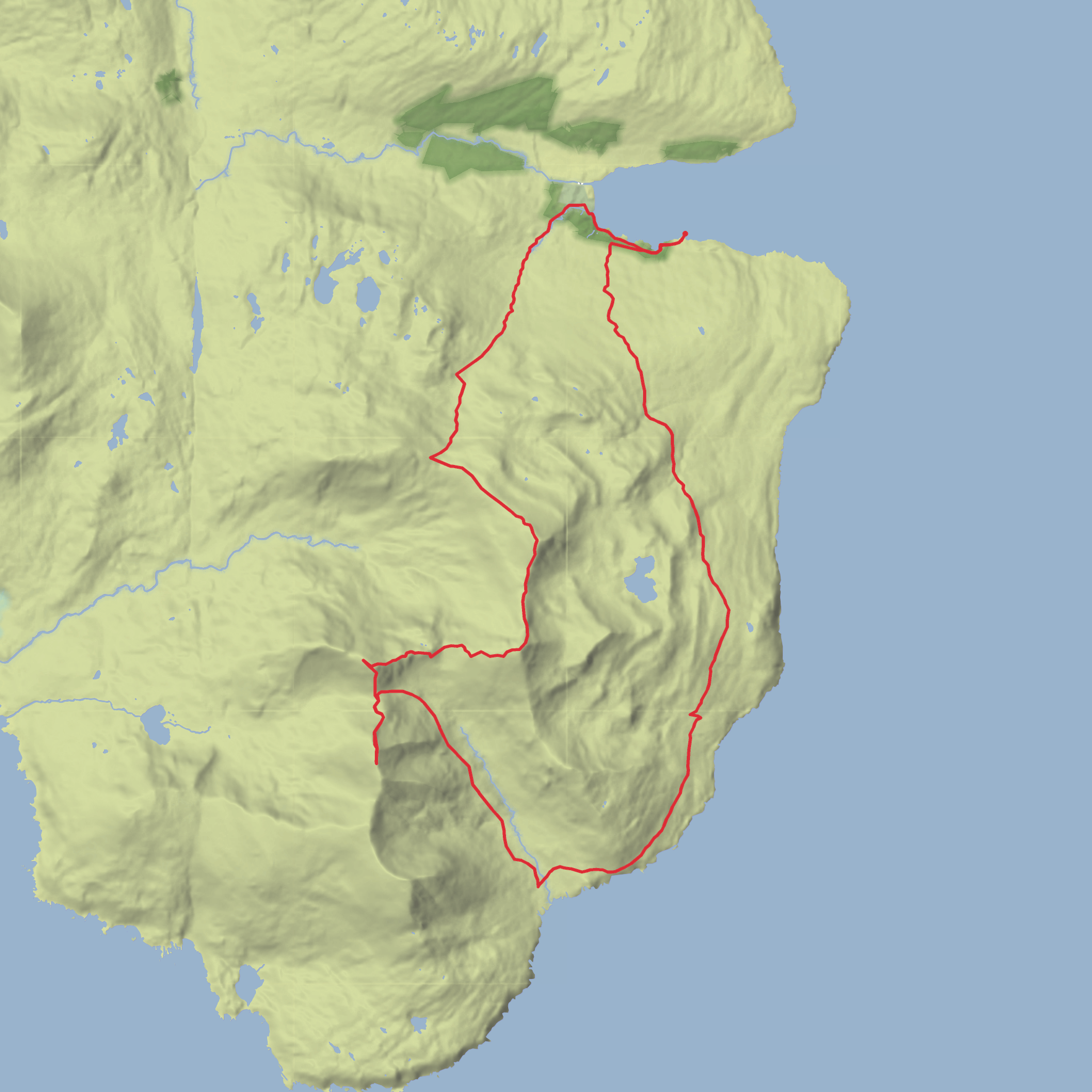 Askival, Trallval and Ainshval from Loch Scresort mobile static map