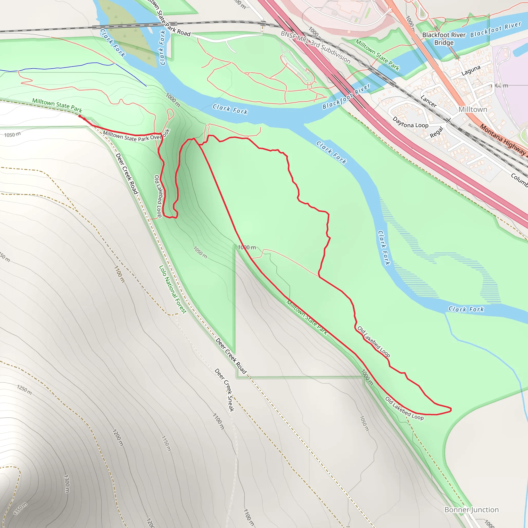Milltown State Park Overlook and Old Lakebed Loop mobile static map