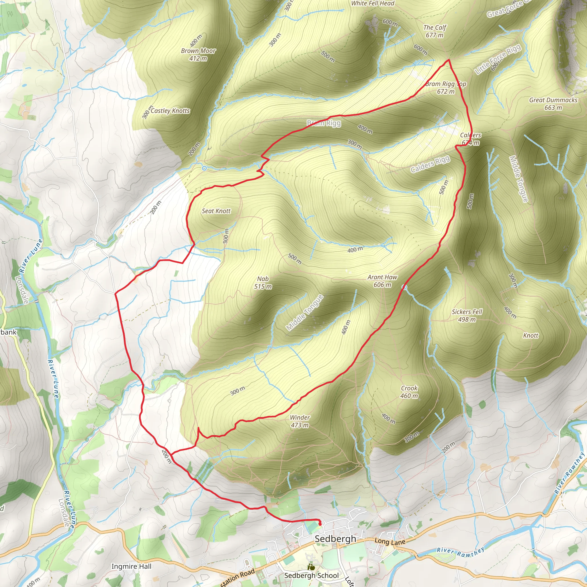 Bram Rigg Top Circular Walk from Sedbergh mobile static map