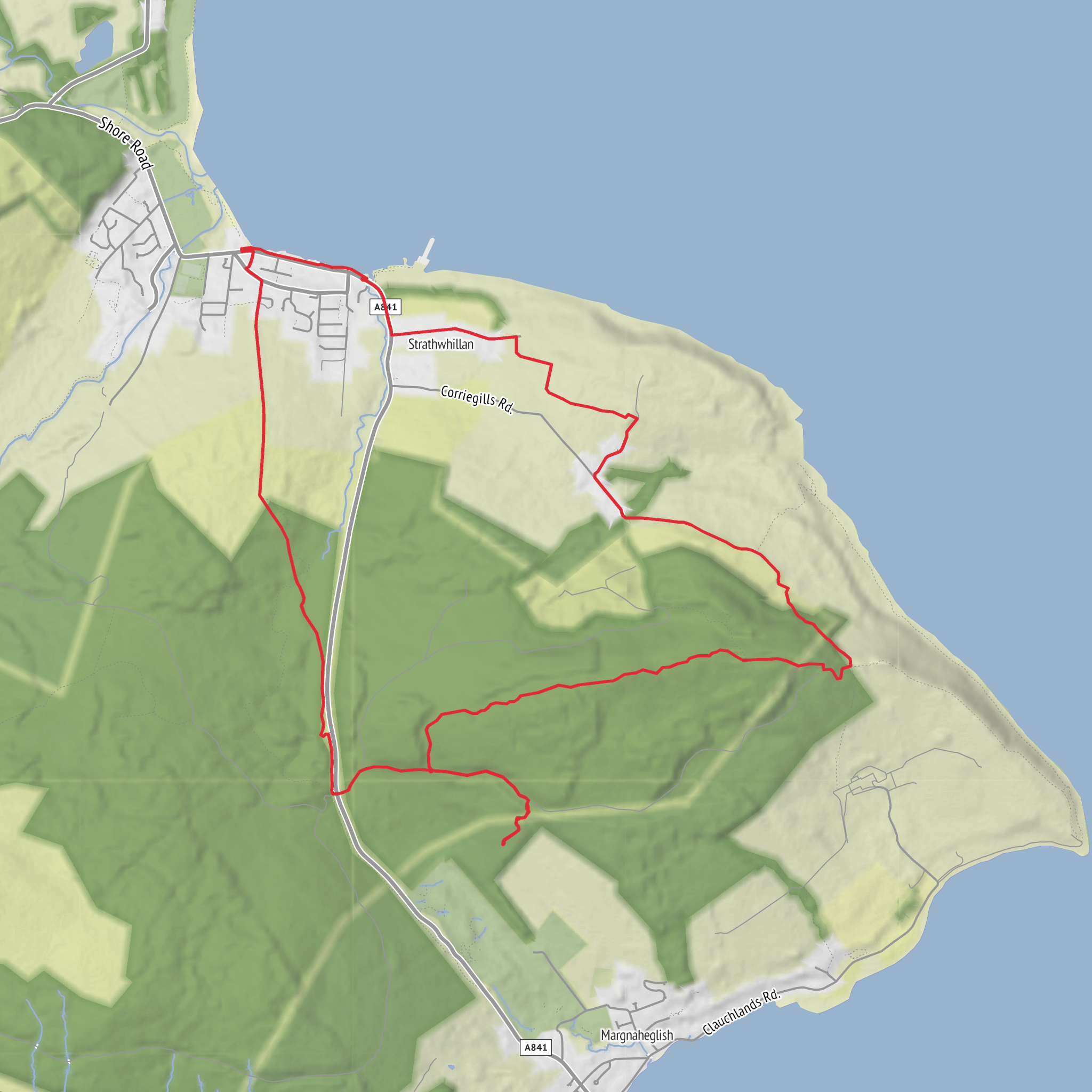 Brodick Bay, Corriegills Bridge, Clauchland Hills and Lag a' Bheith Loop mobile static map