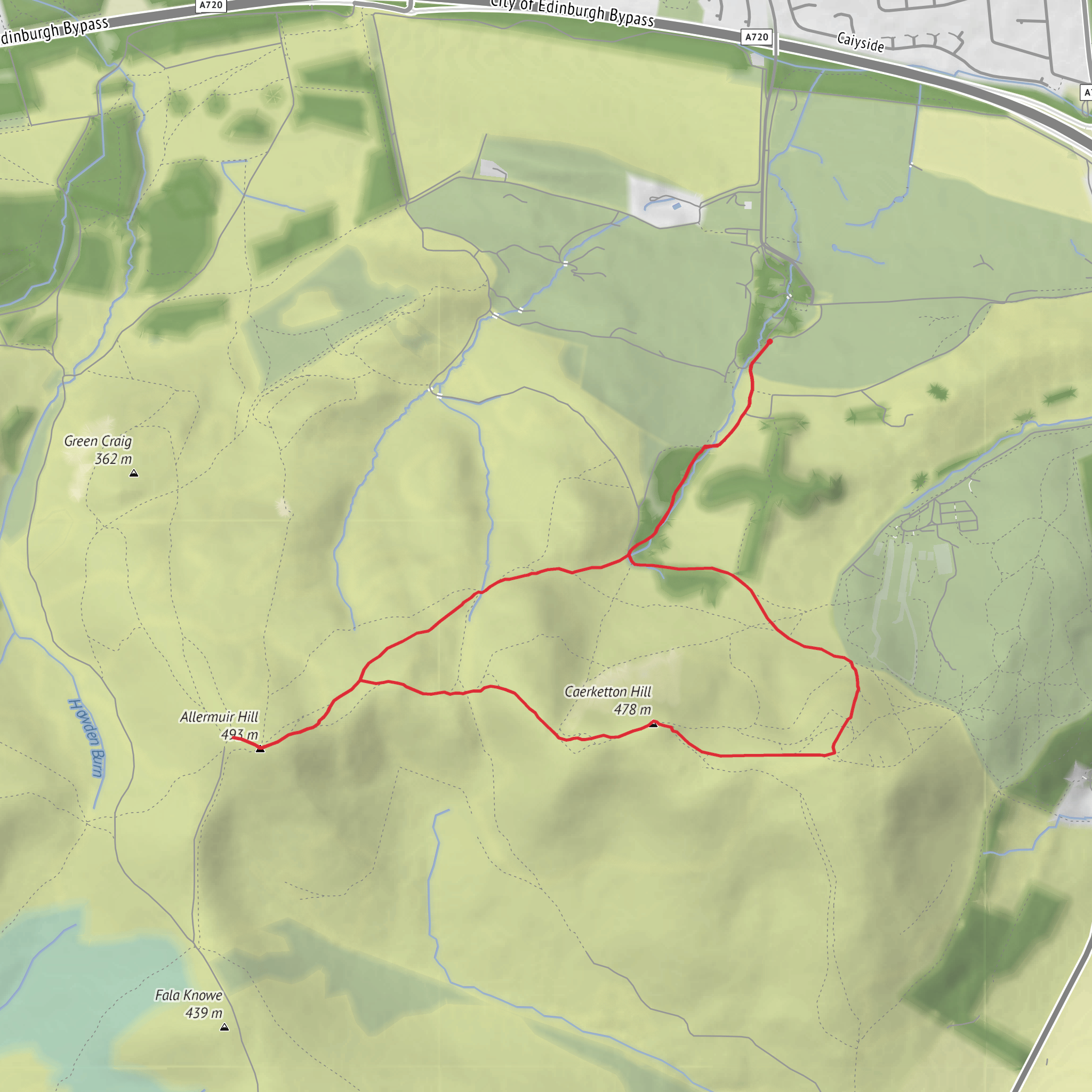 Caerketton Hill and Allermuir Hill Loop mobile static map