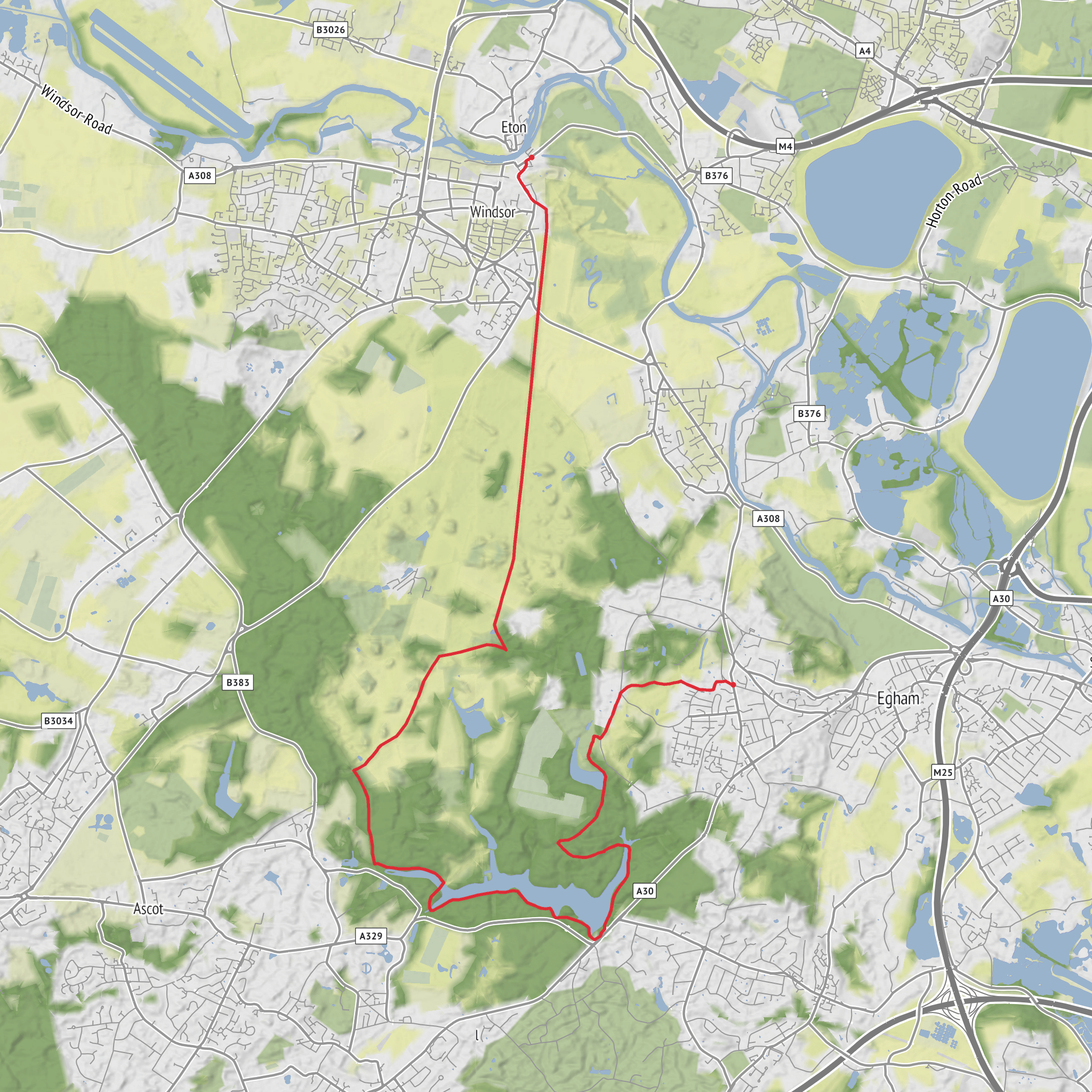Great Meadow Pond, Virginia Water and Obelisk Pond mobile static map