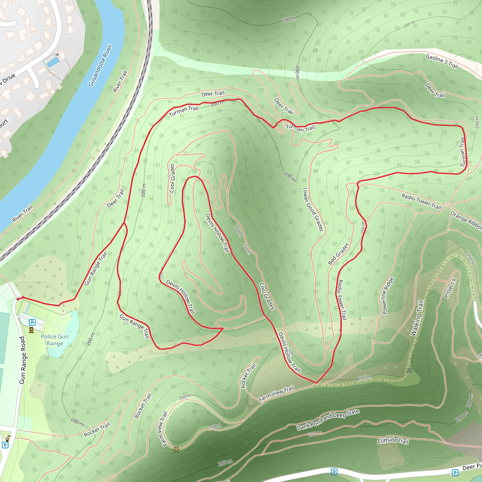 Turman, Devils Hollow and Gun Range Loop Trail mobile static map