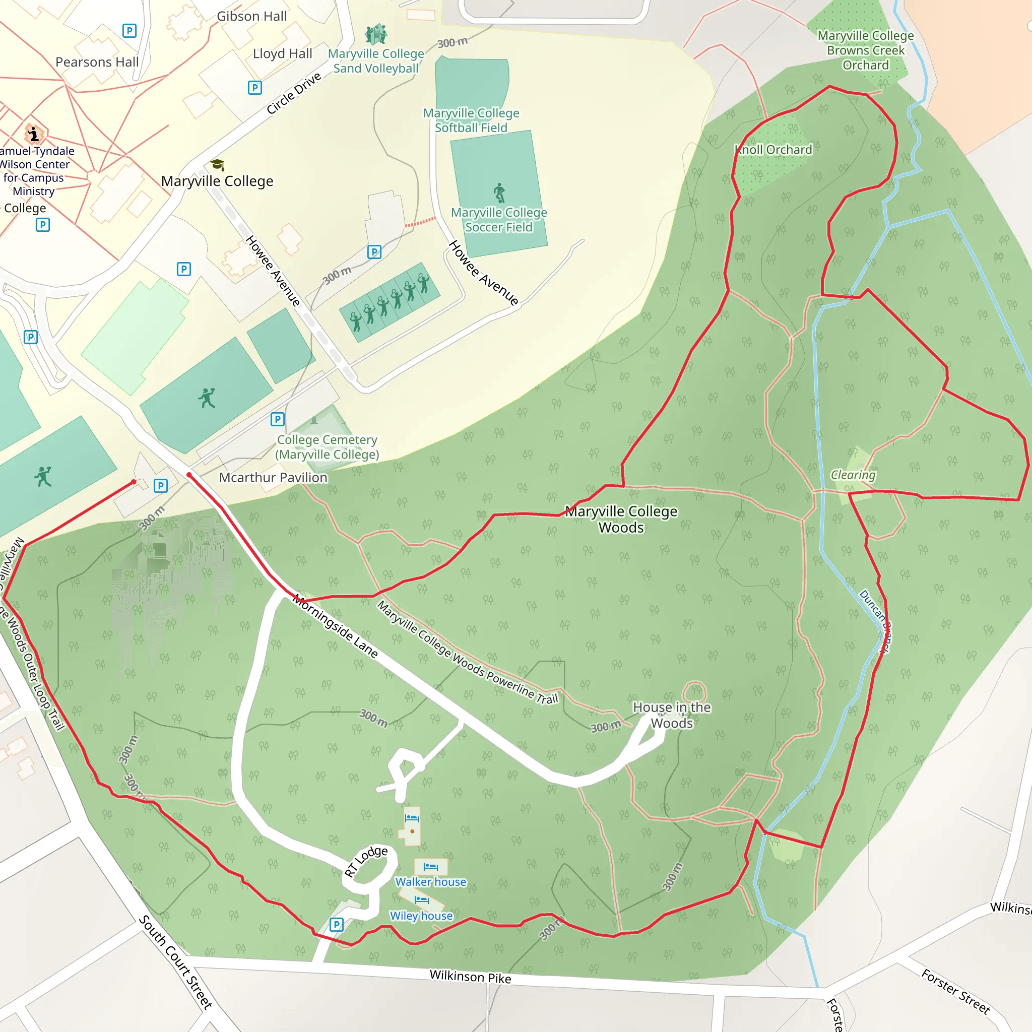 Maryville College Woods Ampetheater Loop Trail mobile static map