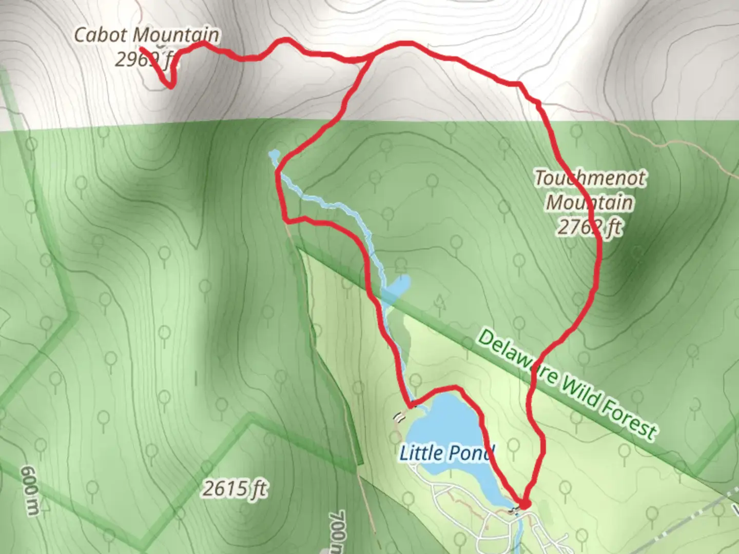 An image depicting the trail Touchmenot Mountain to Cabot Mountain Loop and its surrounding area.