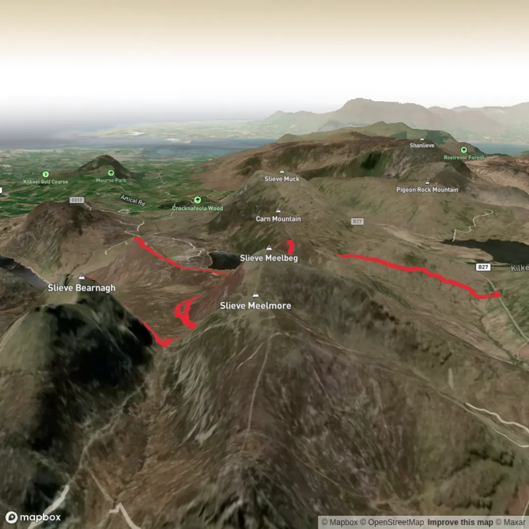 An image depicting the trail Slieve Doan & Bearnagh and its surrounding area.