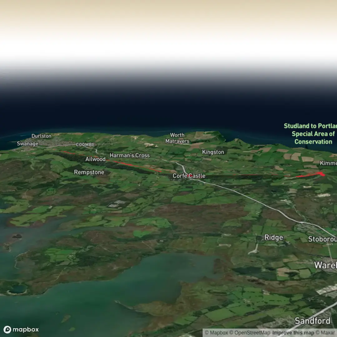 An image depicting the trail Creech Barrow-Nine Barrow and its surrounding area.