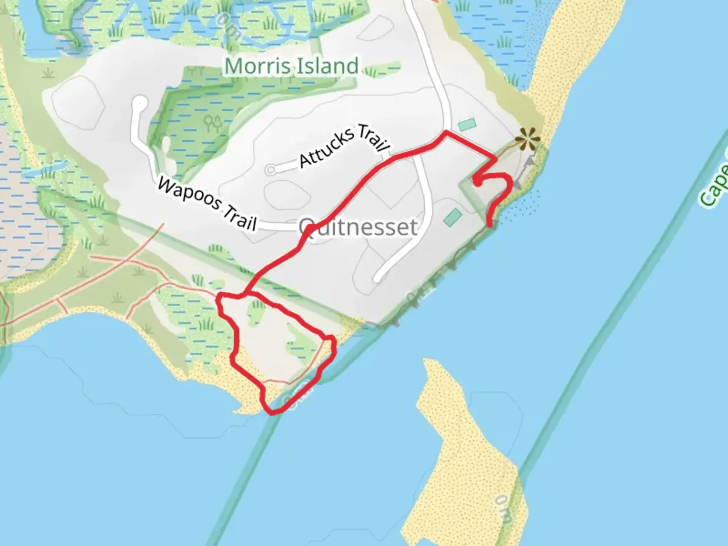 An image depicting the trail Quitnesset - Monomoy NWR Nature Trail and its surrounding area.