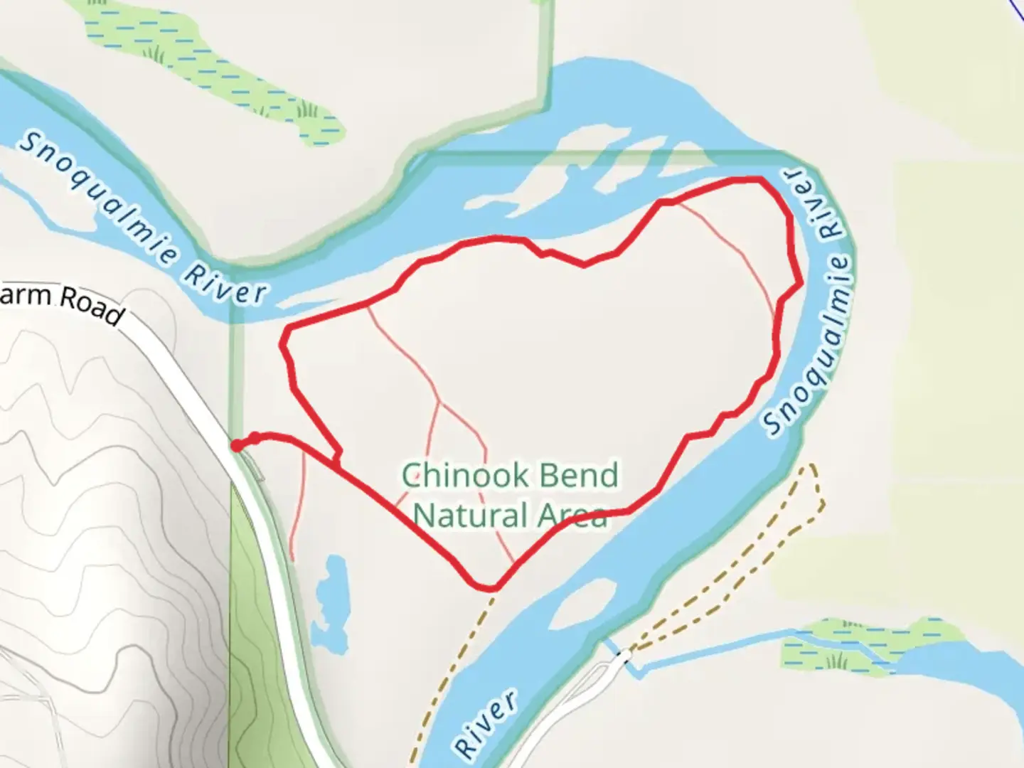 An image depicting the trail Chinook Bend Natural Area Loop and its surrounding area.